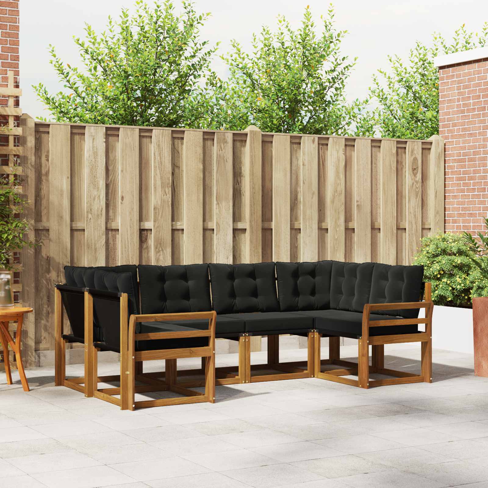 Outdoor-Sofagarnitur mit Kissen 6 pcs Natürlich und Schwarz