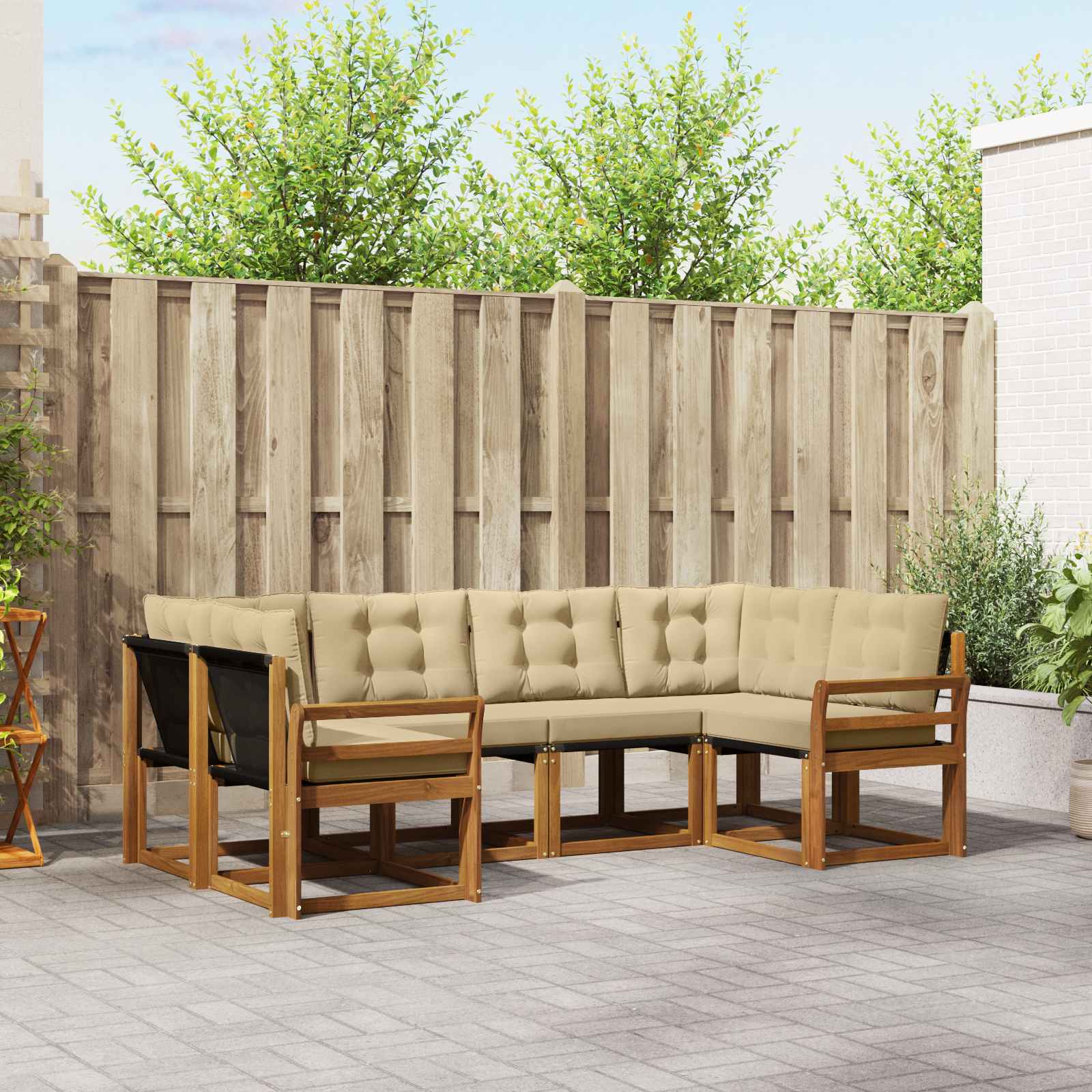 Outdoor-Sofagarnitur mit Kissen 6 pcs Natur und Beige