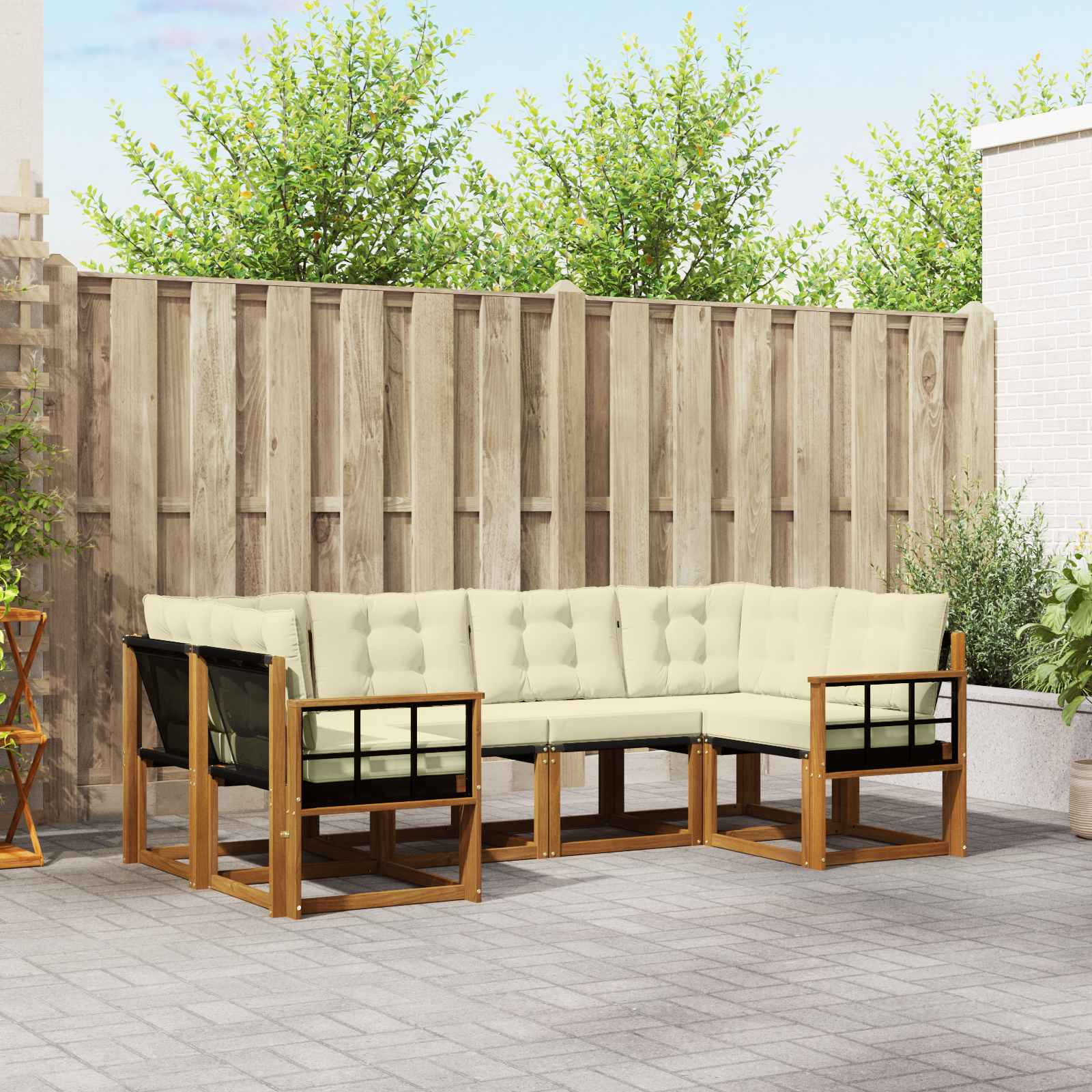 Outdoor-Sofagarnitur mit Kissen 6 pcs Natur und Creme