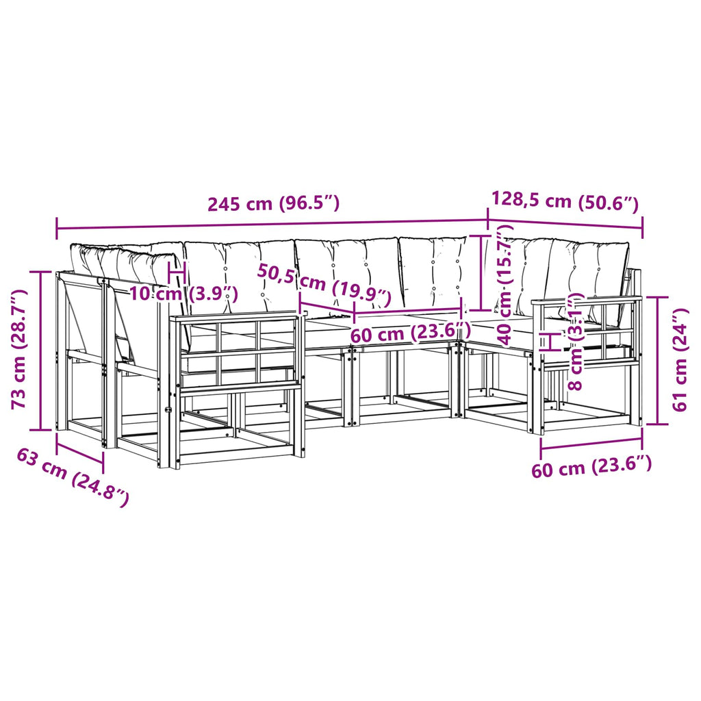 Outdoor-Sofagarnitur mit Kissen 6 pcs Natürlich und Schwarz