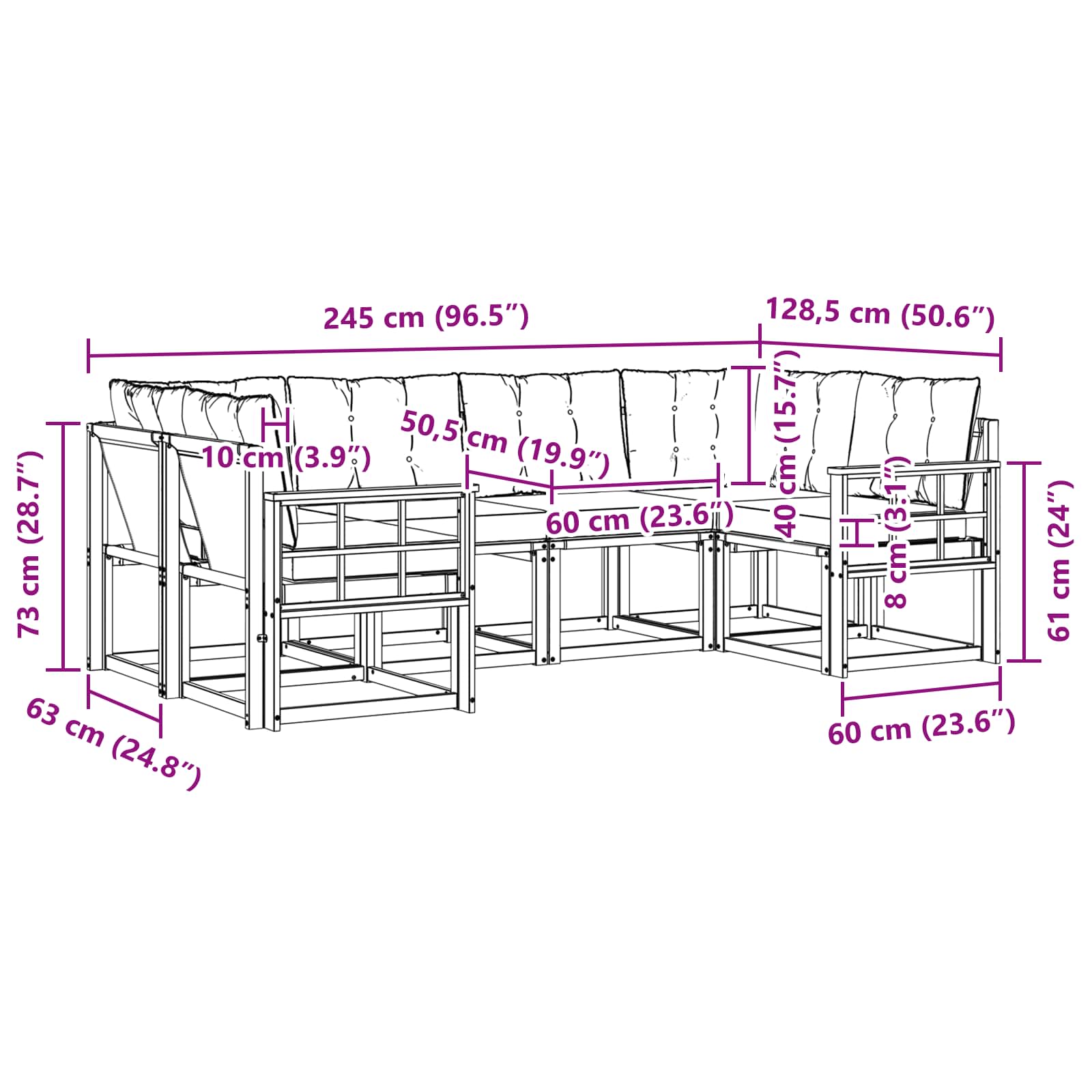 Outdoor-Sofagarnitur mit Kissen 6 pcs Natur und Beige
