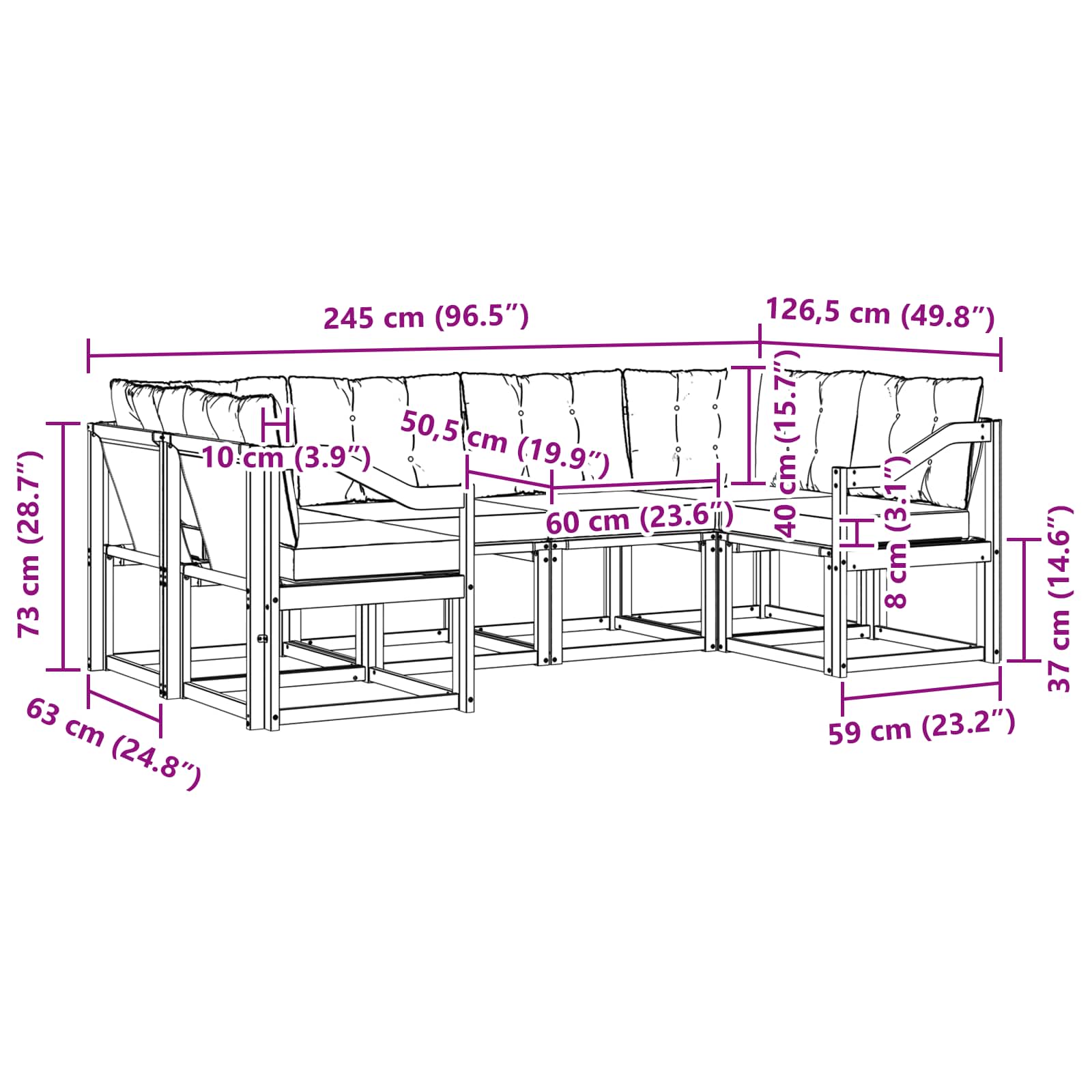 Outdoor-Sofagarnitur mit Kissen 6 pcs Natur und Creme