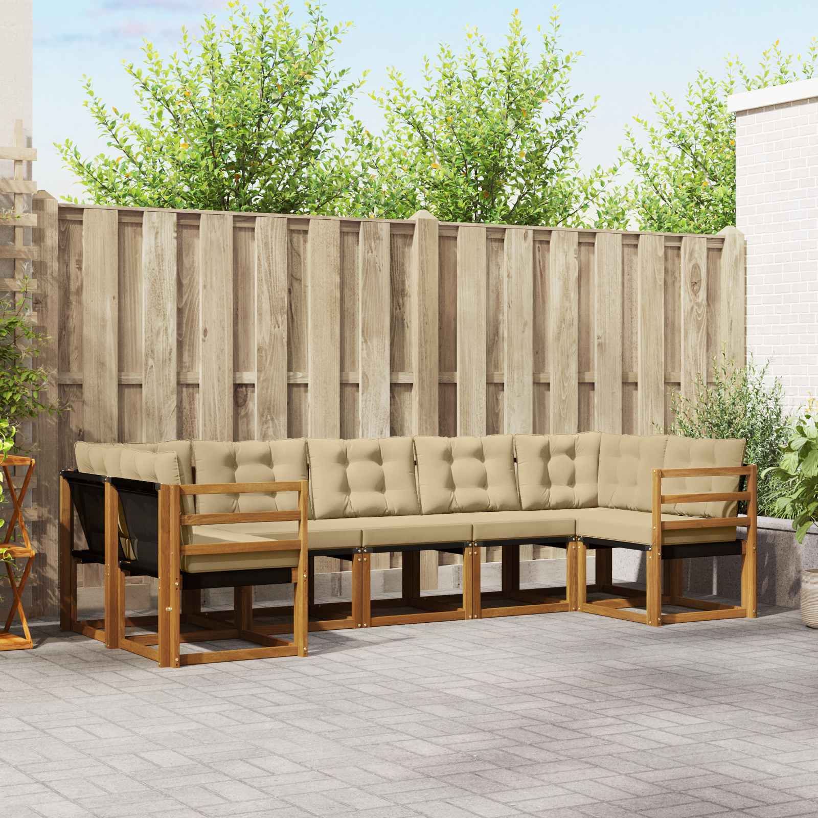 Outdoor-Sofagarnitur mit Kissen 7 pcs Natur und Beige
