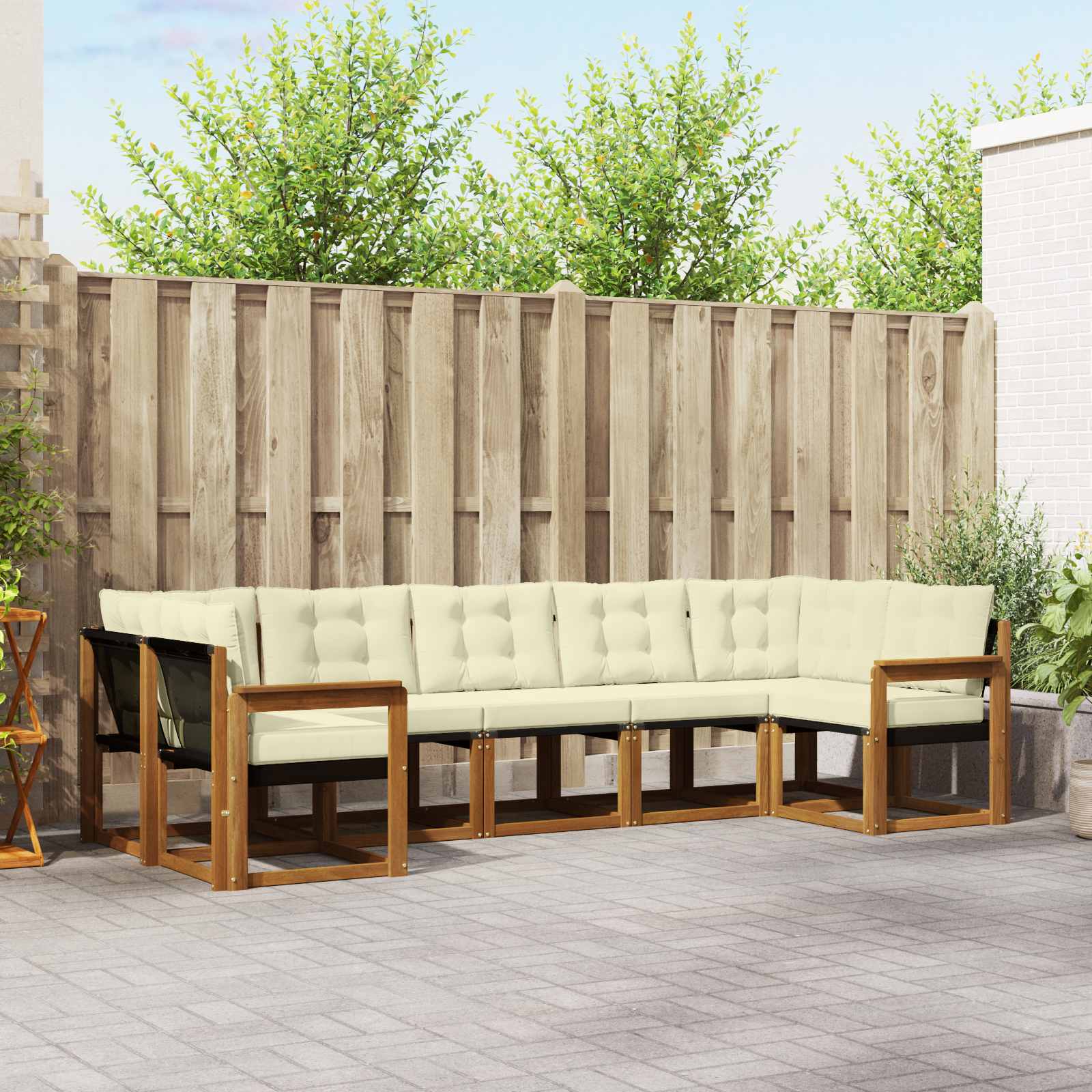Outdoor-Sofagarnitur mit Kissen 7 pcs Natur und Creme
