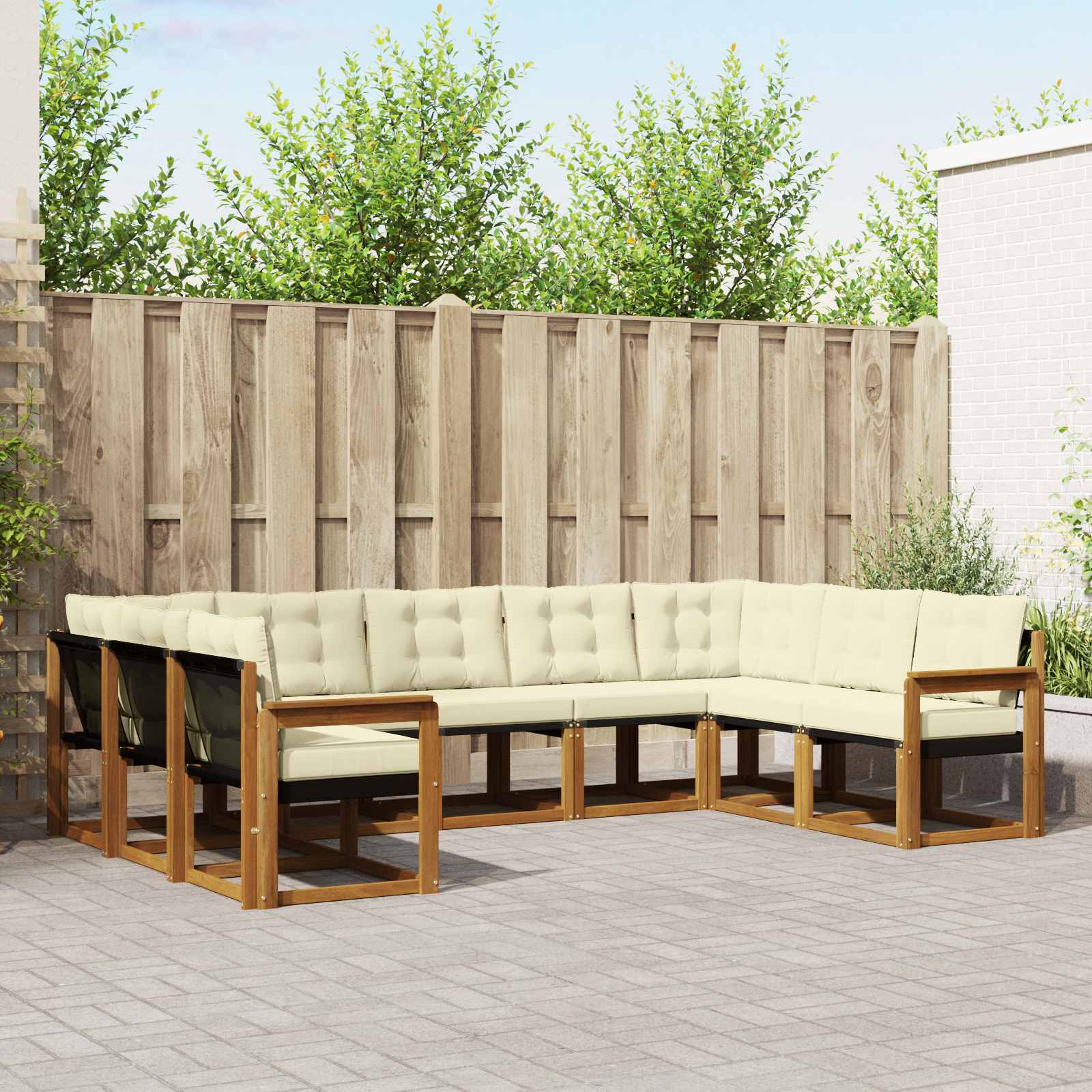 Outdoor-Sofagarnitur 9 pcs Natur und Creme Massivholz Akazie