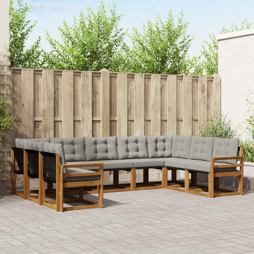 Outdoor-Sofagarnitur mit Kissen 9 pcs Natürlich und Hellgrau
