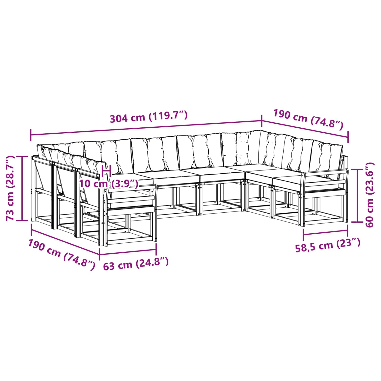 Outdoor-Sofagarnitur mit Kissen 9 pcs Natürlich und Schwarz