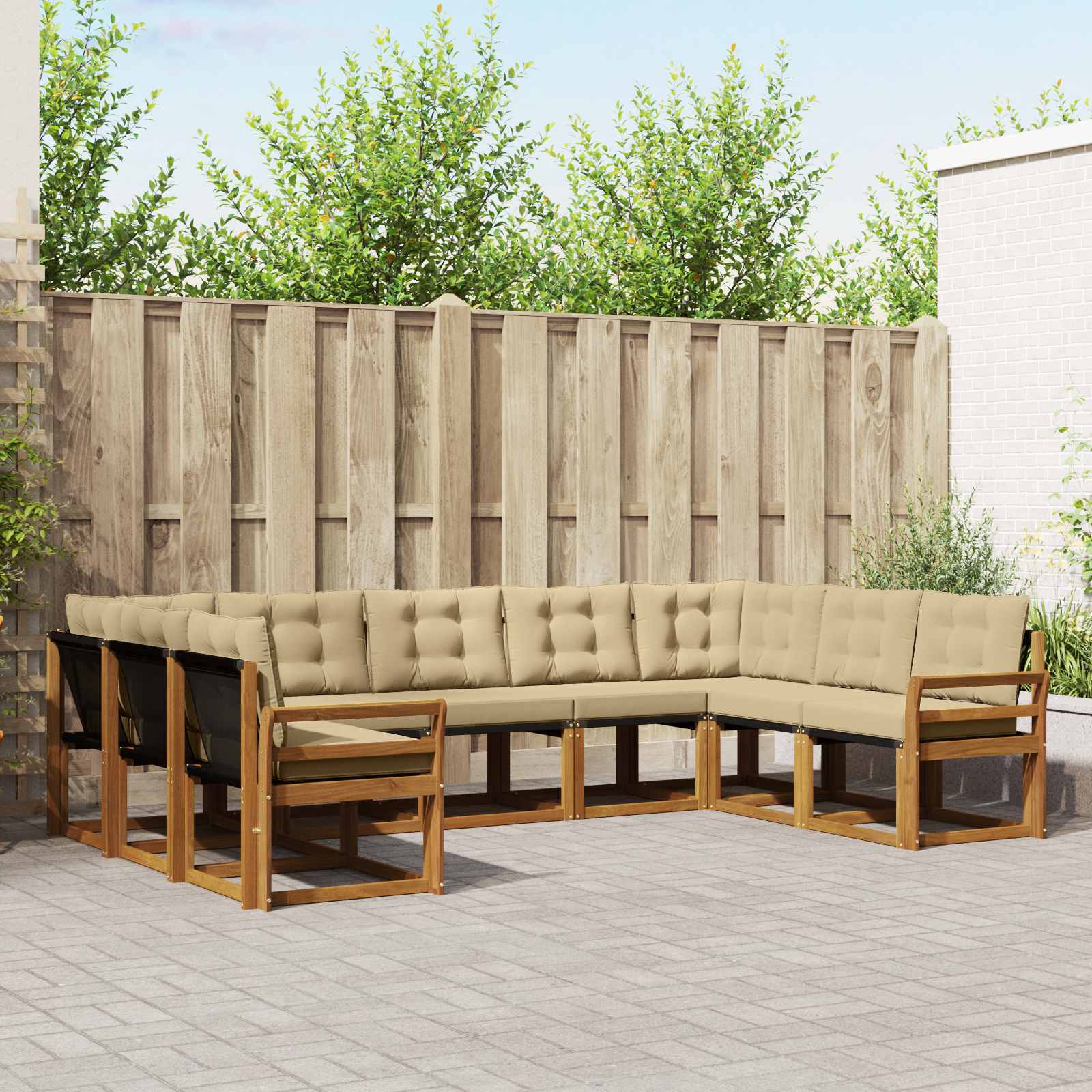 Outdoor-Sofagarnitur mit Kissen 9 pcs Natur und Beige