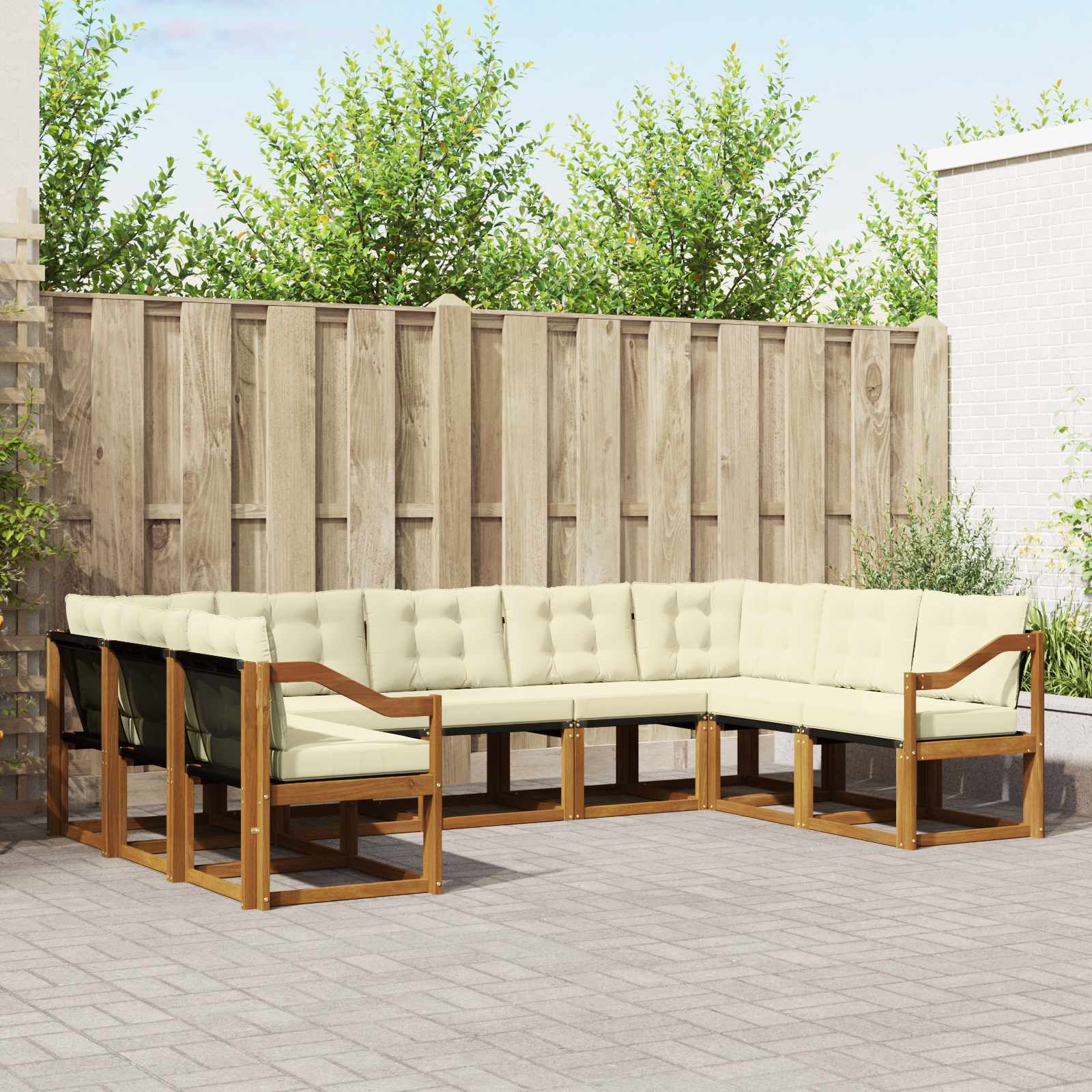 Outdoor-Sofagarnitur mit Kissen 9 pcs Natur und Creme