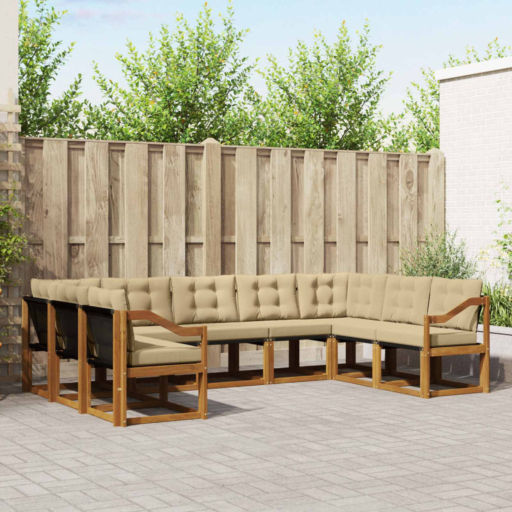 Outdoor-Sofagarnitur mit Kissen 9 pcs Natur und Beige