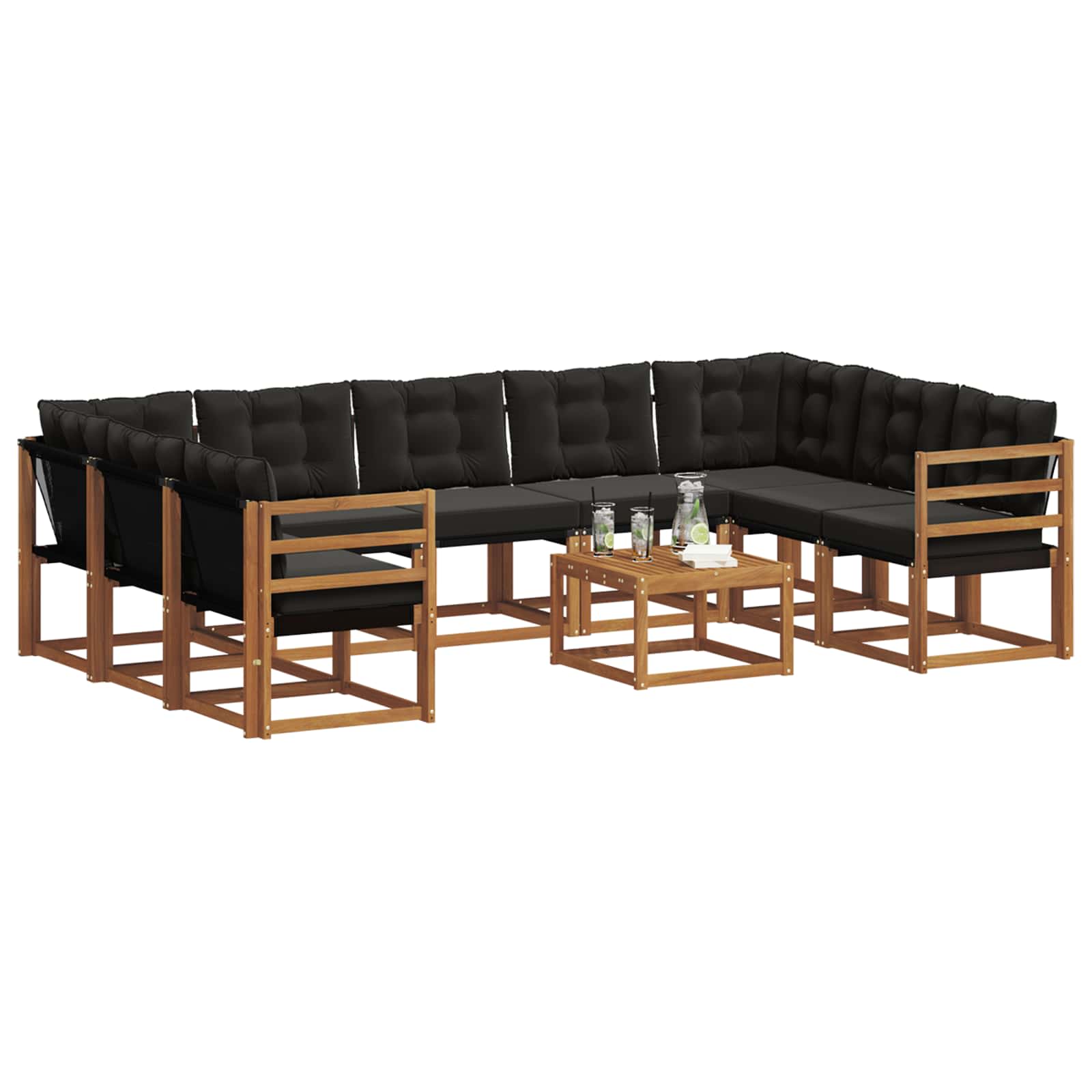 Outdoor-Sofagarnitur mit Kissen 10 pcs Natürlich und Schwarz