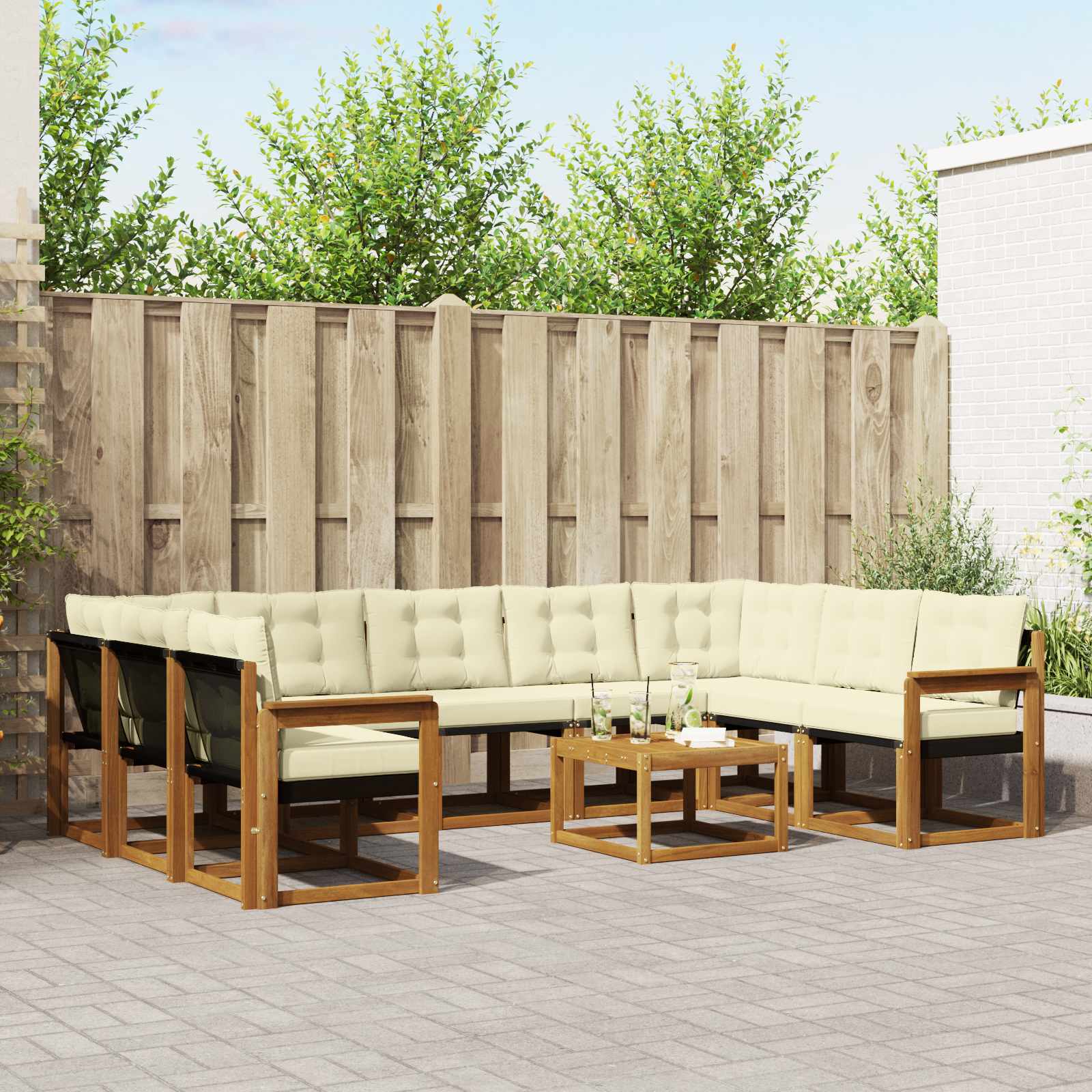Outdoor-Sofagarnitur 10 pcs Natur und Creme Massivholz Akazie