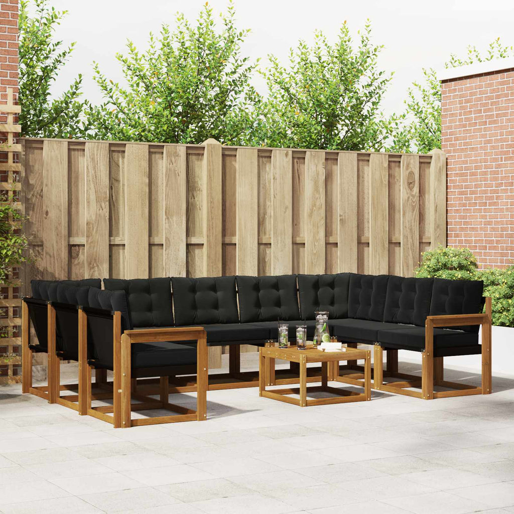 Outdoor-Sofagarnitur mit Kissen 10 pcs Natürlich und Schwarz