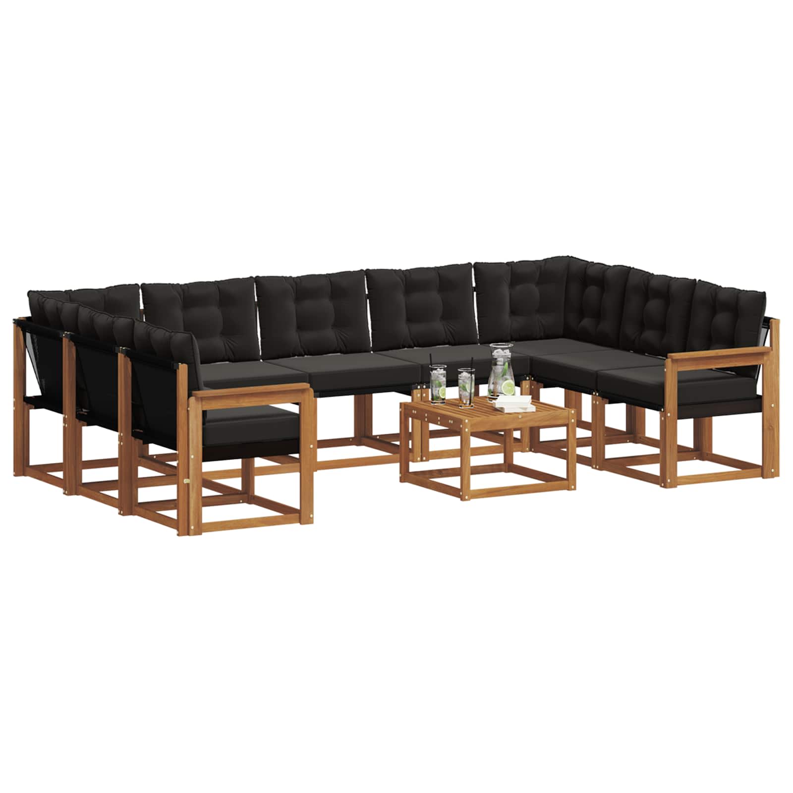 Outdoor-Sofagarnitur mit Kissen 10 pcs Natürlich und Schwarz