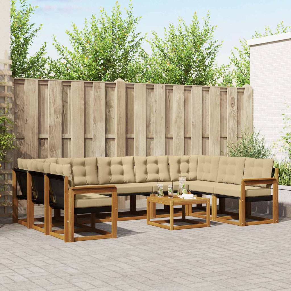 Outdoor-Sofagarnitur mit Kissen 10 pcs Natur und Beige