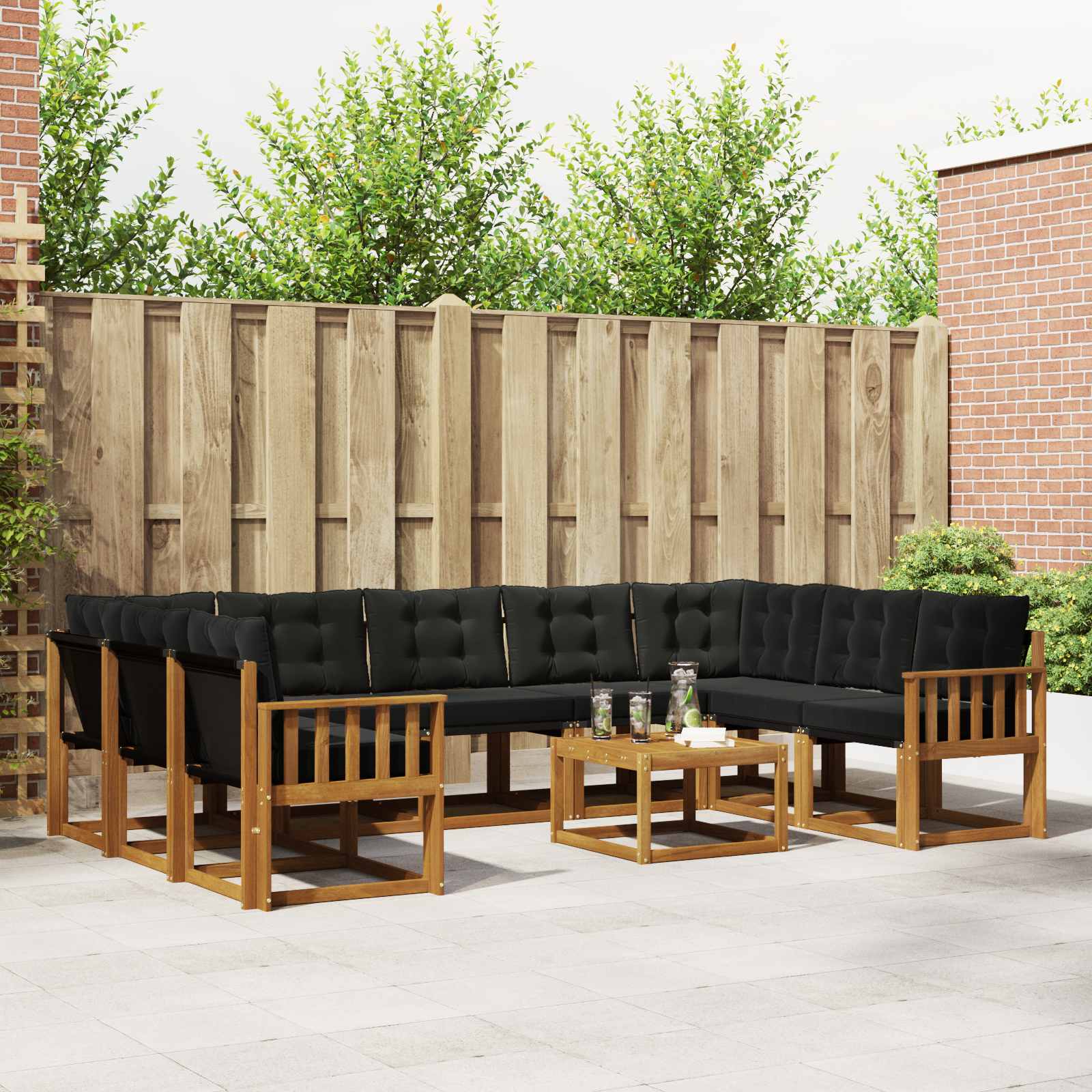Outdoor-Sofagarnitur mit Kissen 10 pcs Natürlich und Schwarz