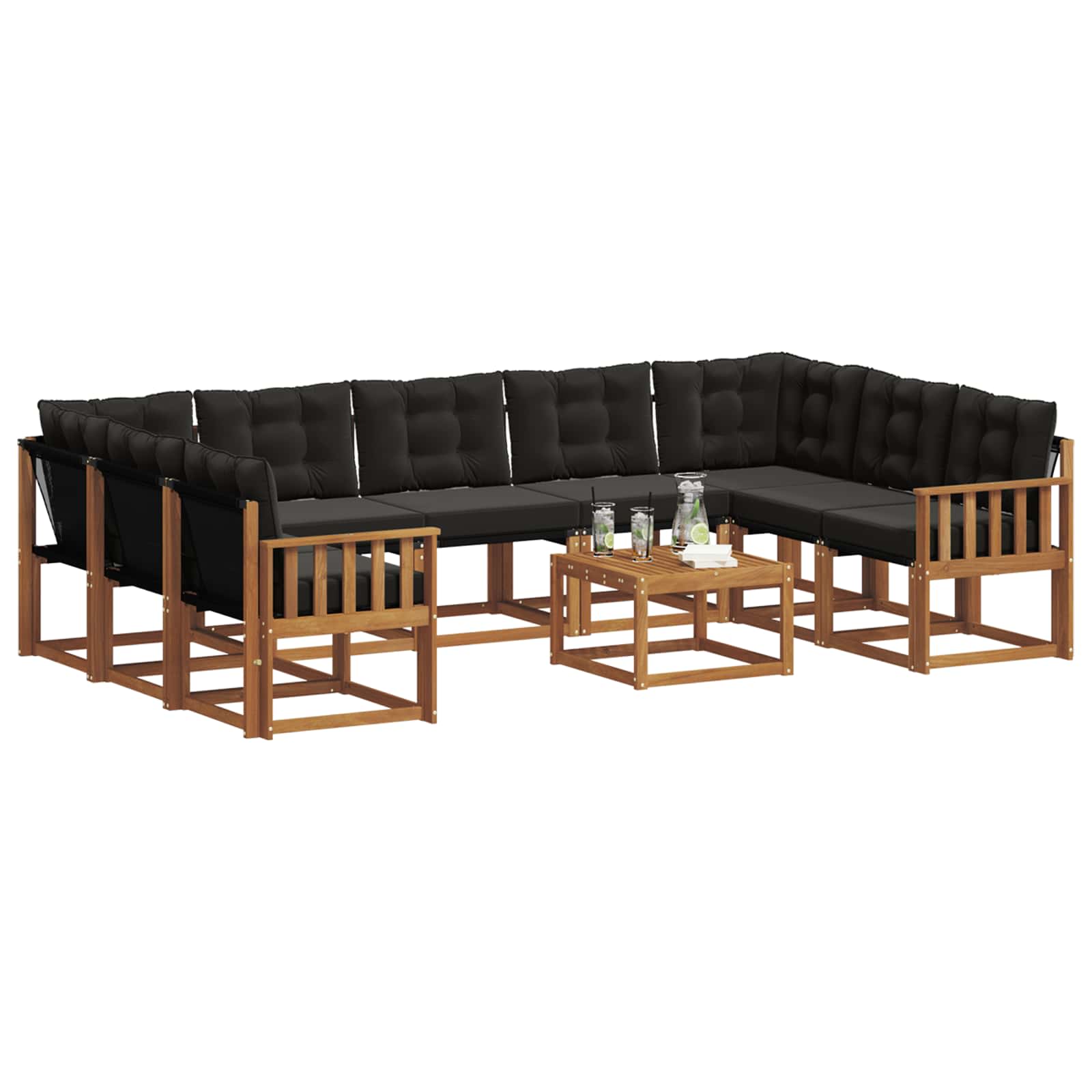 Outdoor-Sofagarnitur mit Kissen 10 pcs Natürlich und Schwarz