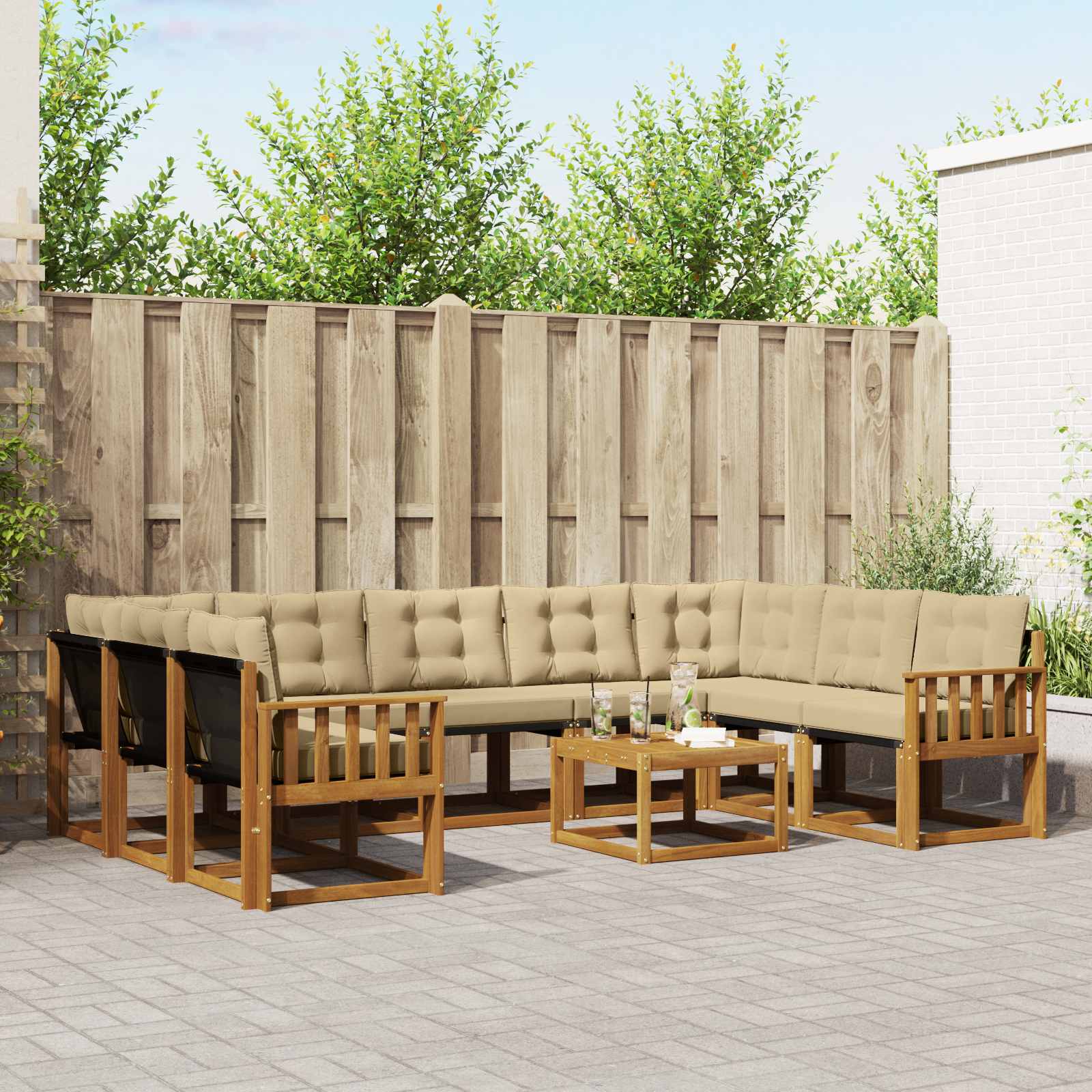 Outdoor-Sofagarnitur mit Kissen 10 pcs Natur und Beige
