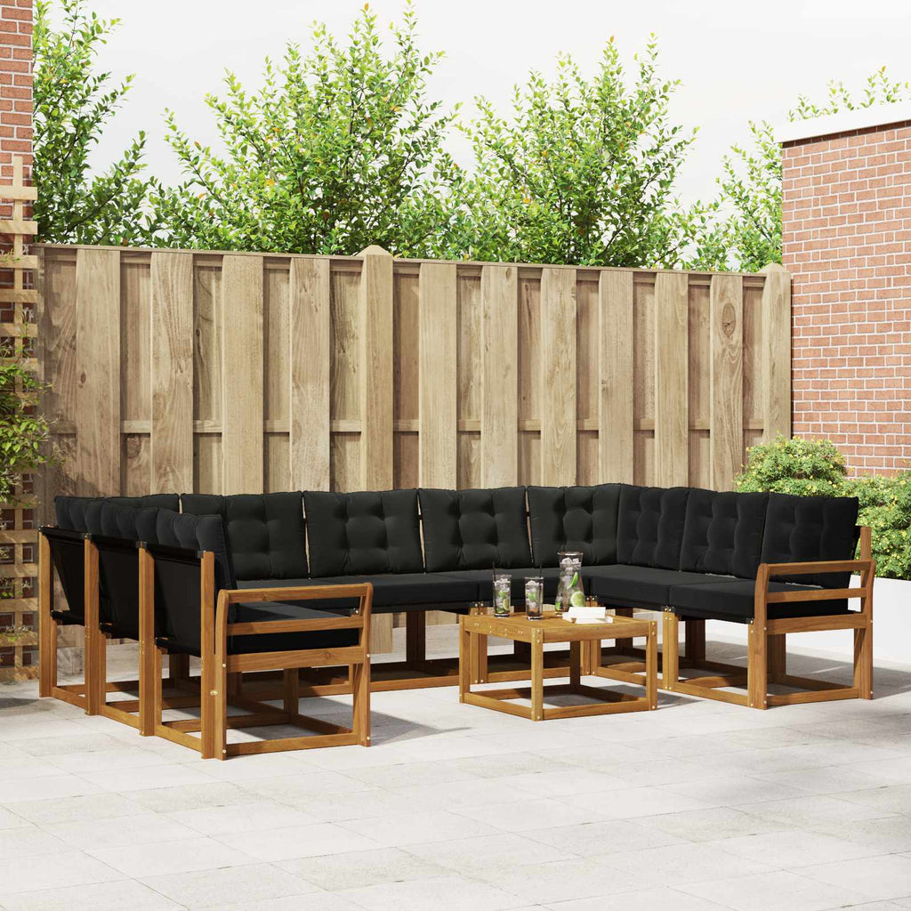 Outdoor-Sofagarnitur mit Kissen 10 pcs Natürlich und Schwarz