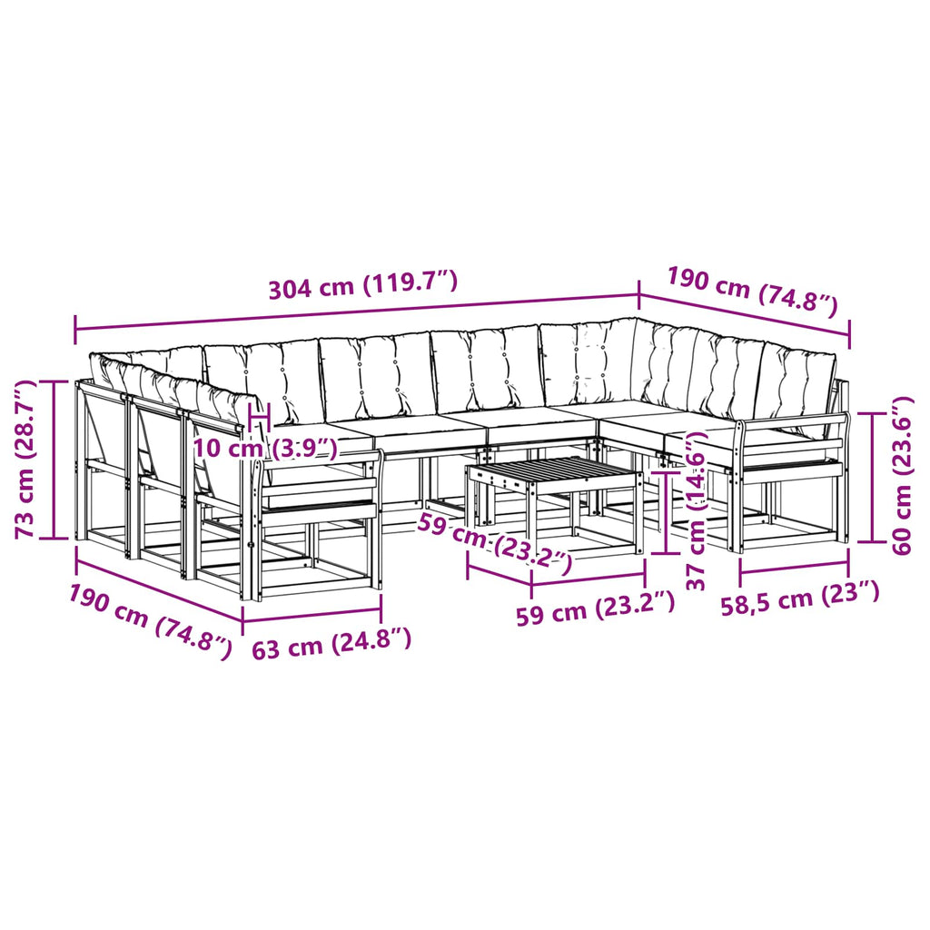 Outdoor-Sofagarnitur mit Kissen 10 pcs Natur und Beige
