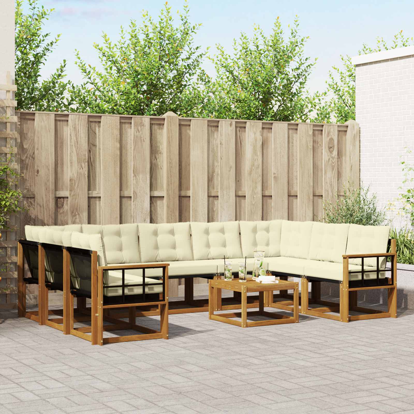Outdoor-Sofagarnitur mit Kissen 10 pcs Natur und Creme