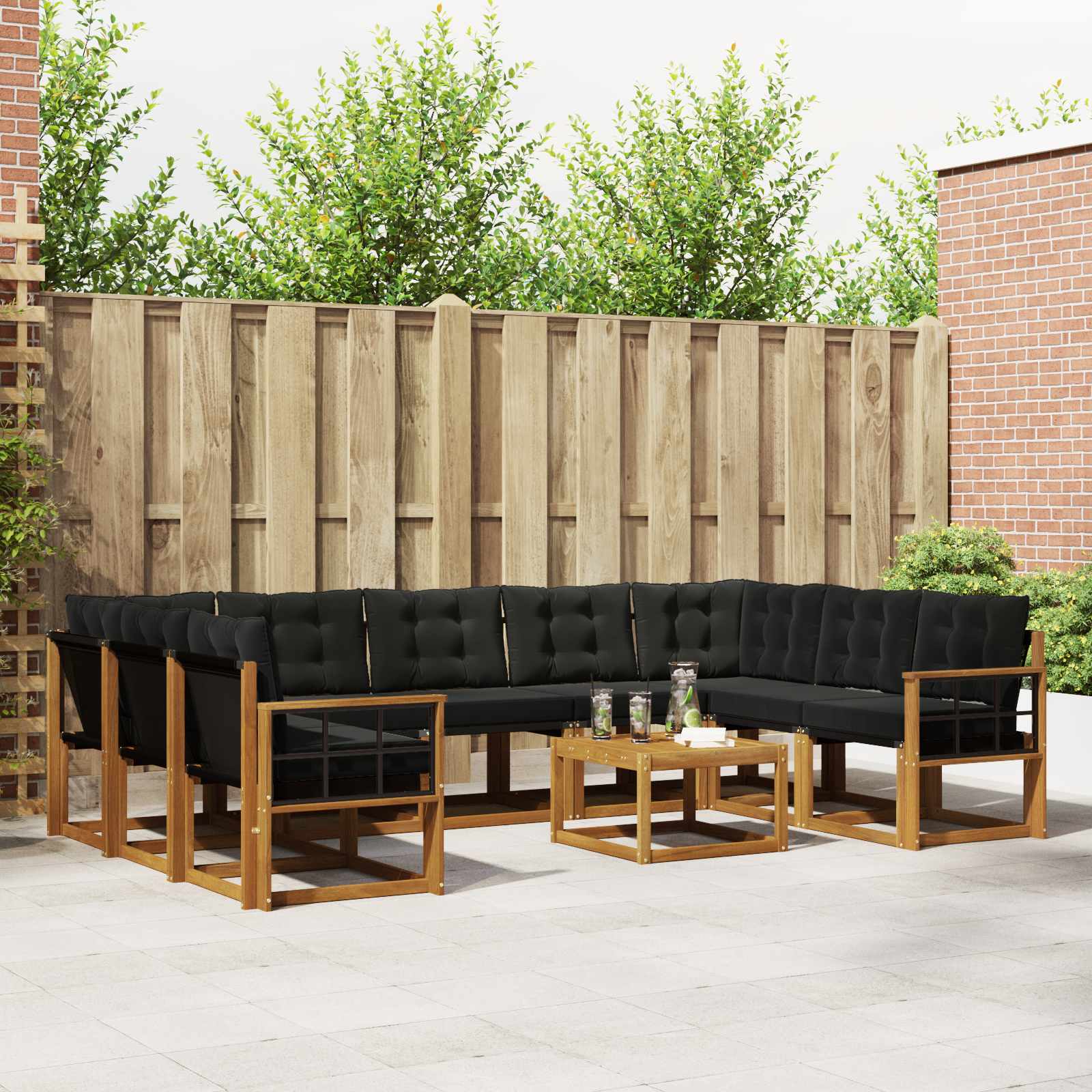 Outdoor-Sofagarnitur mit Kissen 10 pcs Natürlich und Schwarz