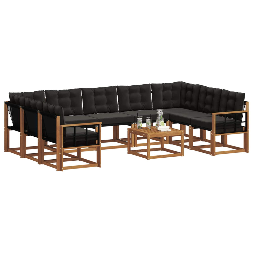 Outdoor-Sofagarnitur mit Kissen 10 pcs Natürlich und Schwarz