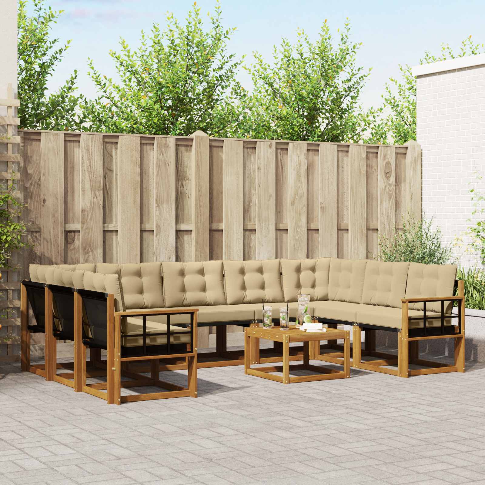 Outdoor-Sofagarnitur mit Kissen 10 pcs Natur und Beige