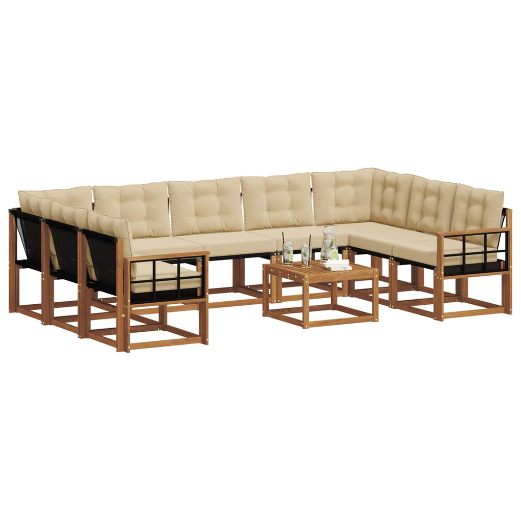 Outdoor-Sofagarnitur mit Kissen 10 pcs Natur und Beige
