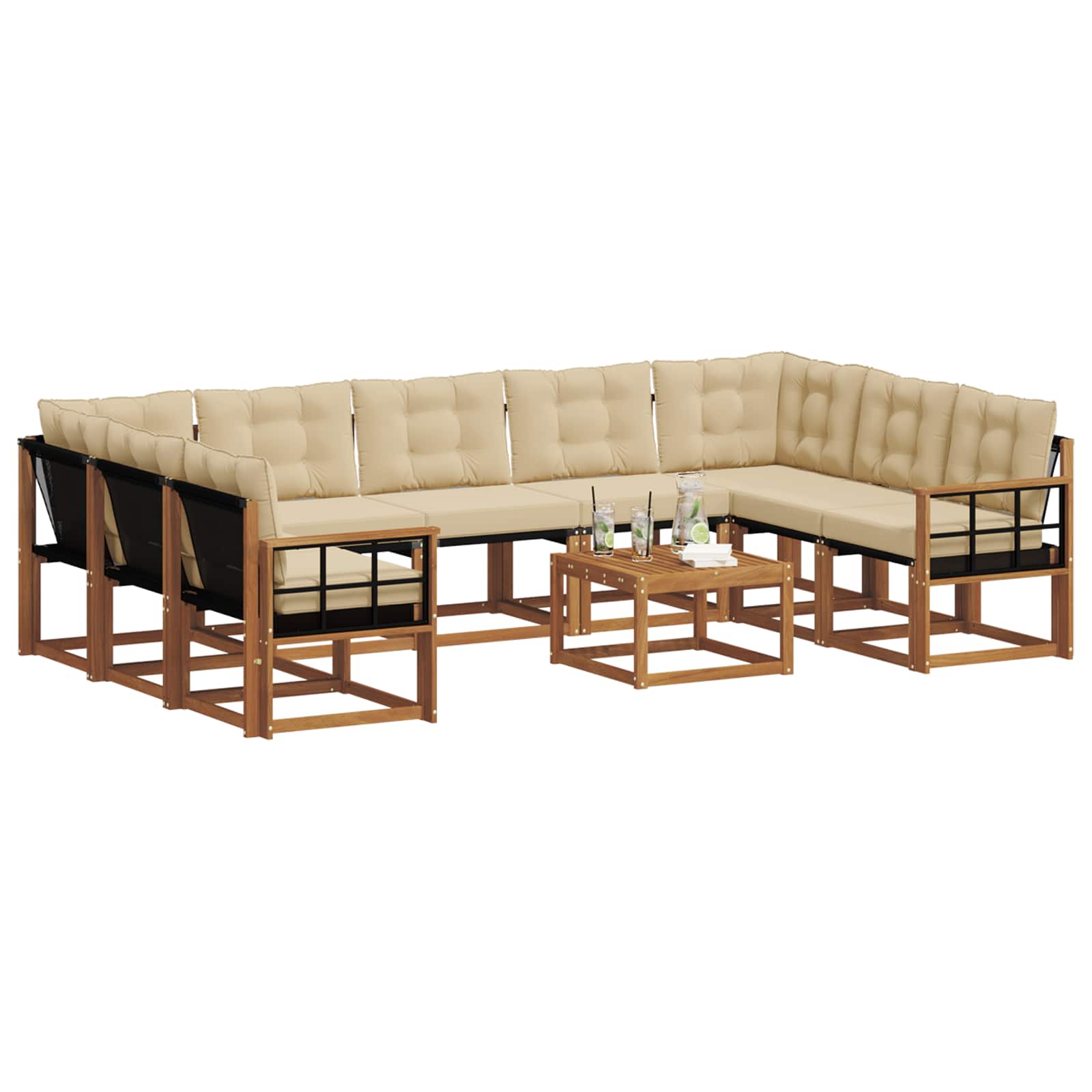 Outdoor-Sofagarnitur mit Kissen 10 pcs Natur und Beige