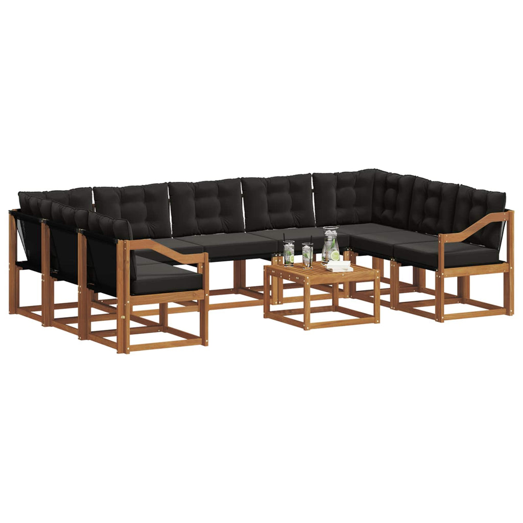 Outdoor-Sofagarnitur mit Kissen 10 pcs Natürlich und Schwarz