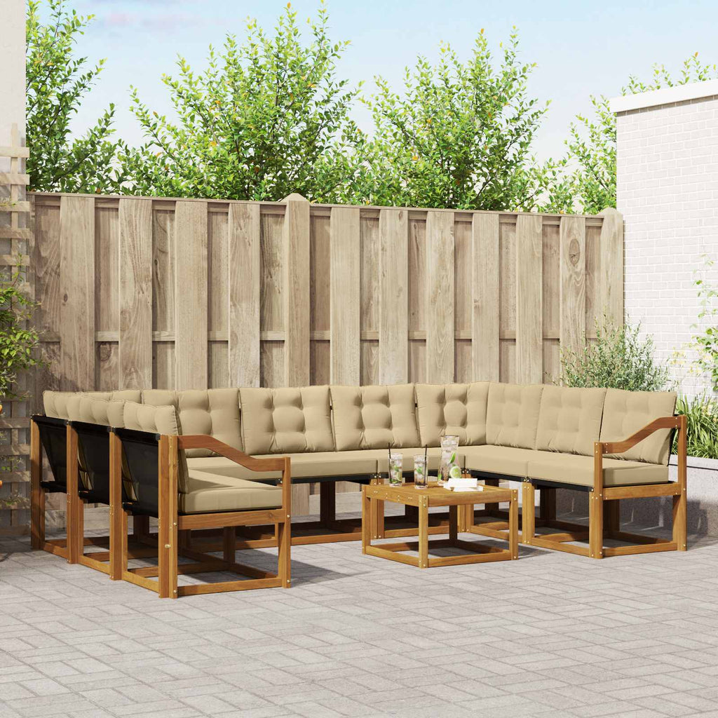 Outdoor-Sofagarnitur mit Kissen 10 pcs Natur und Beige
