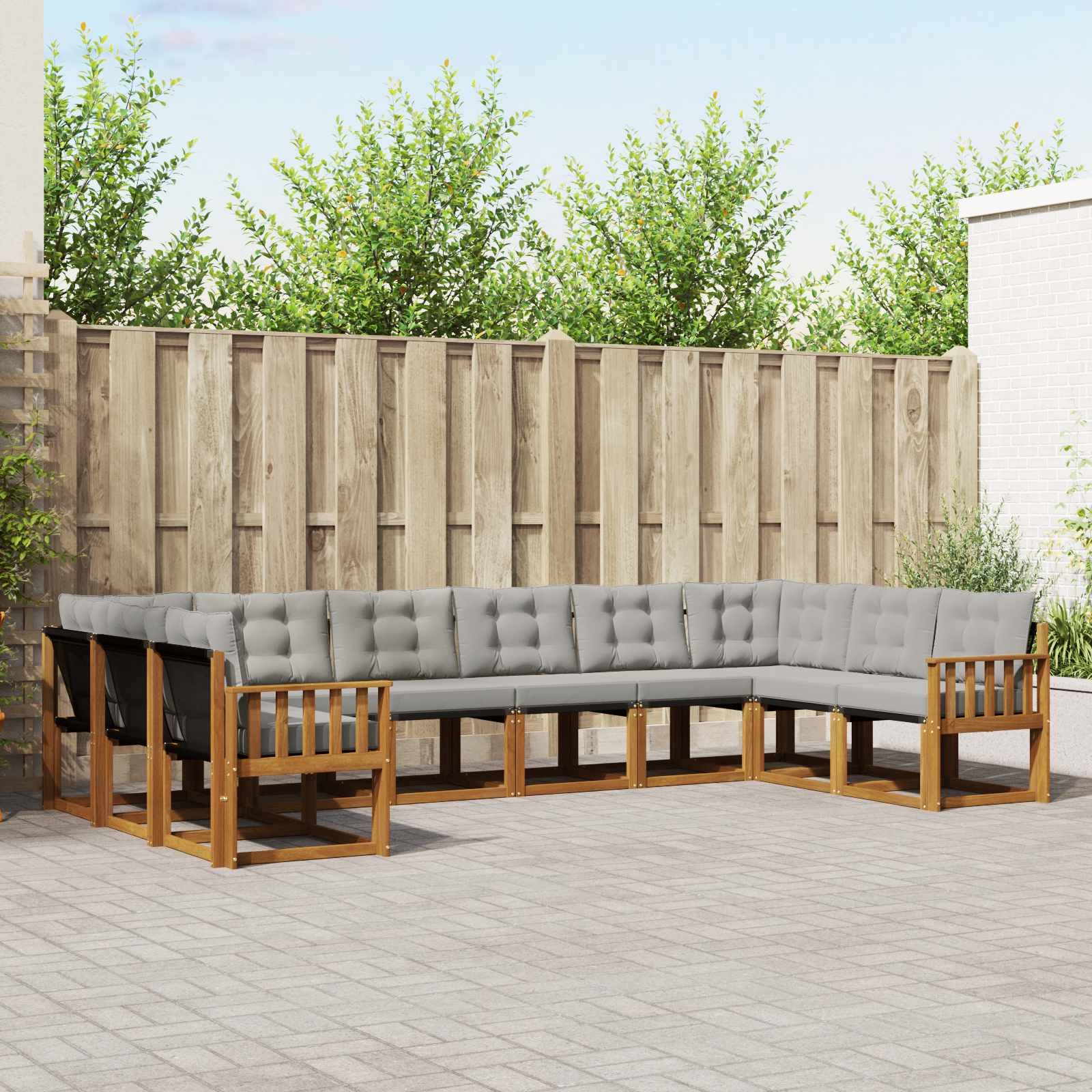 Outdoor-Sofagarnitur mit Kissen 10 pcs Natürlich und Hellgrau