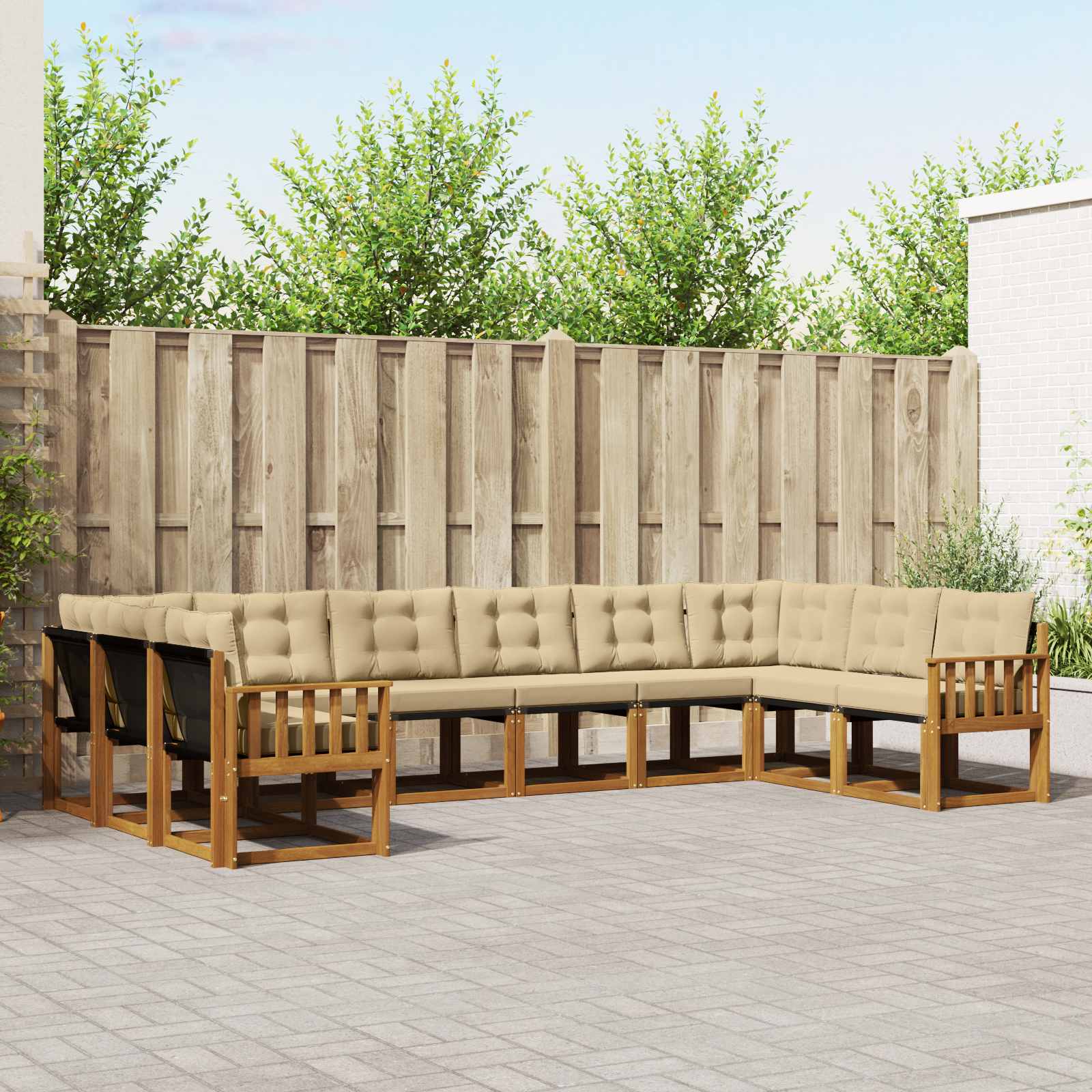 Outdoor-Sofagarnitur mit Kissen 10 pcs Natur und Beige