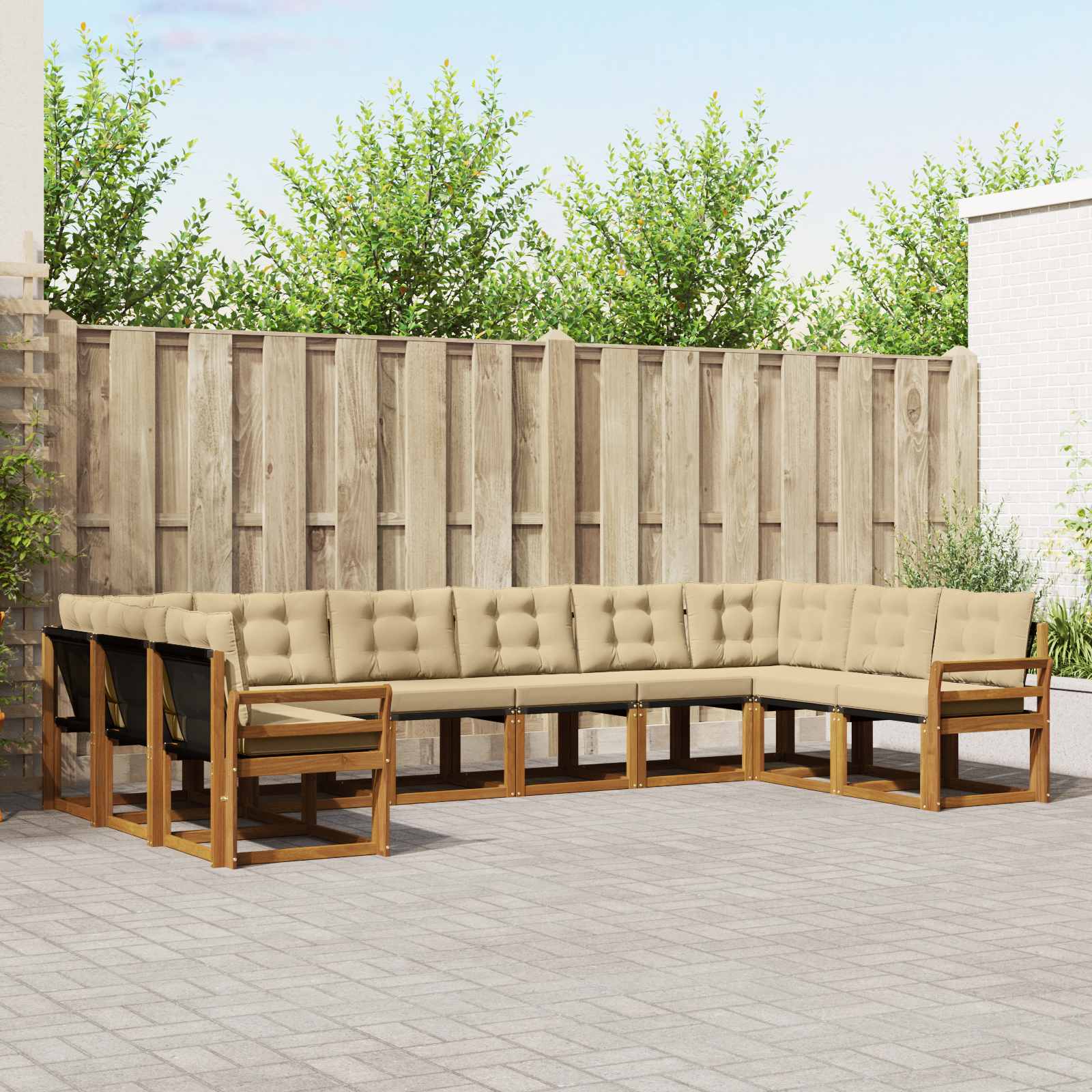 Outdoor-Sofagarnitur mit Kissen 10 pcs Natur und Beige