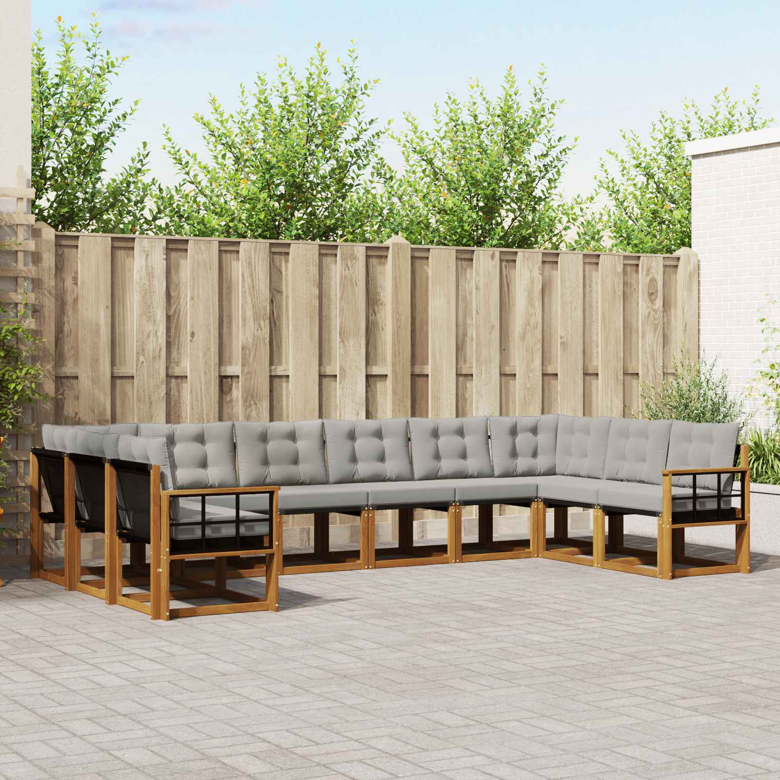 Outdoor-Sofagarnitur mit Kissen 10 pcs Natürlich und Hellgrau