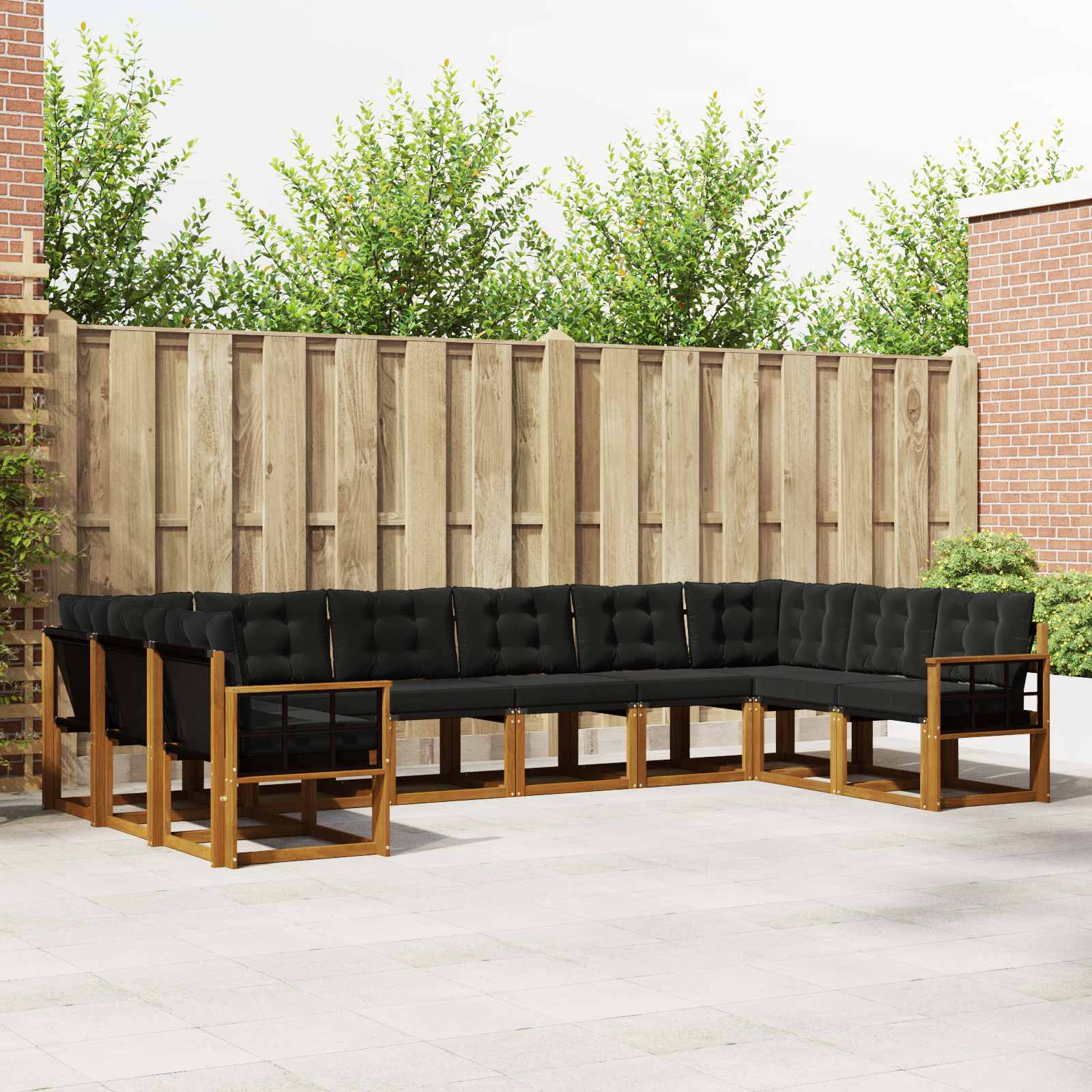 Outdoor-Sofagarnitur mit Kissen 10 pcs Natürlich und Schwarz