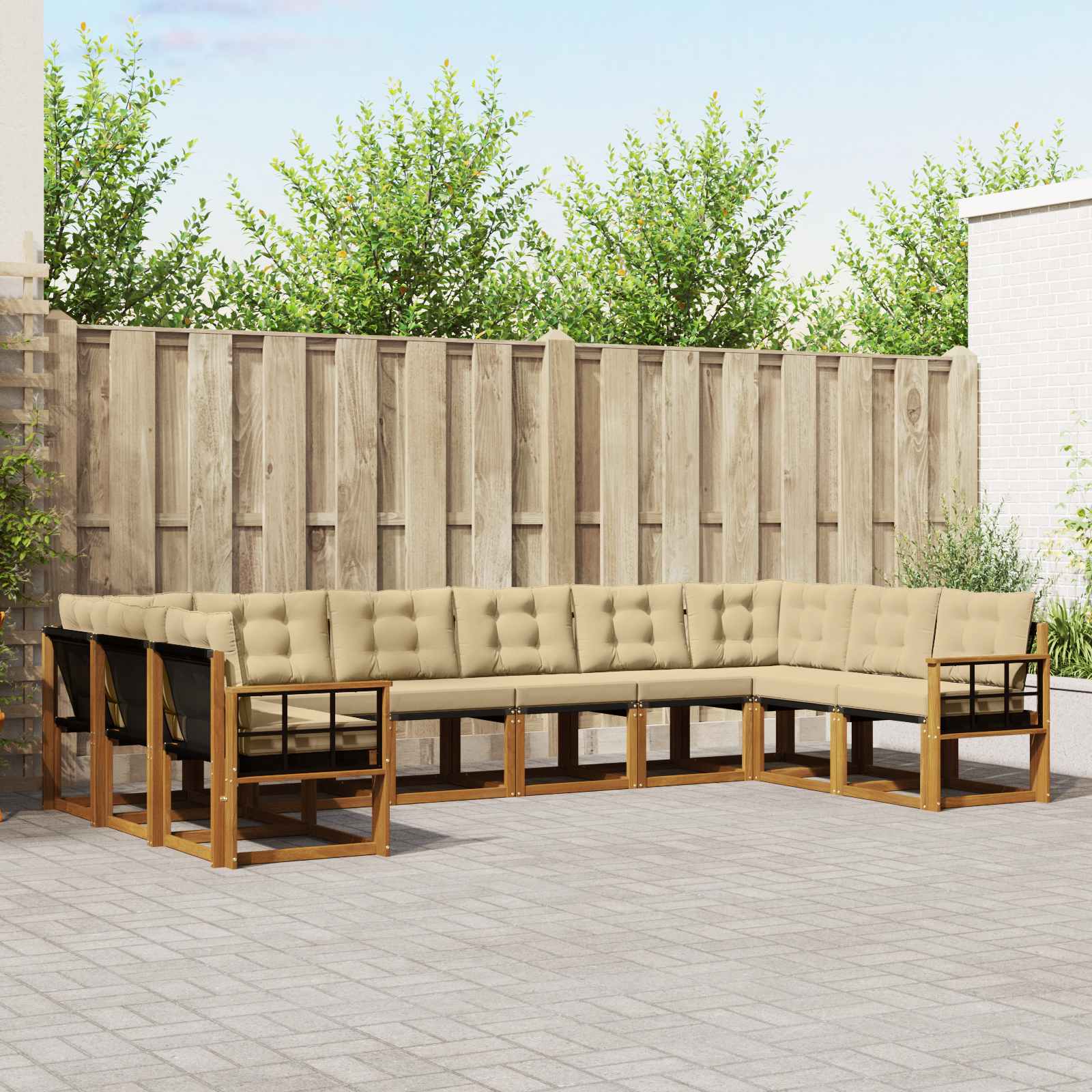 Outdoor-Sofagarnitur mit Kissen 10 pcs Natur und Beige