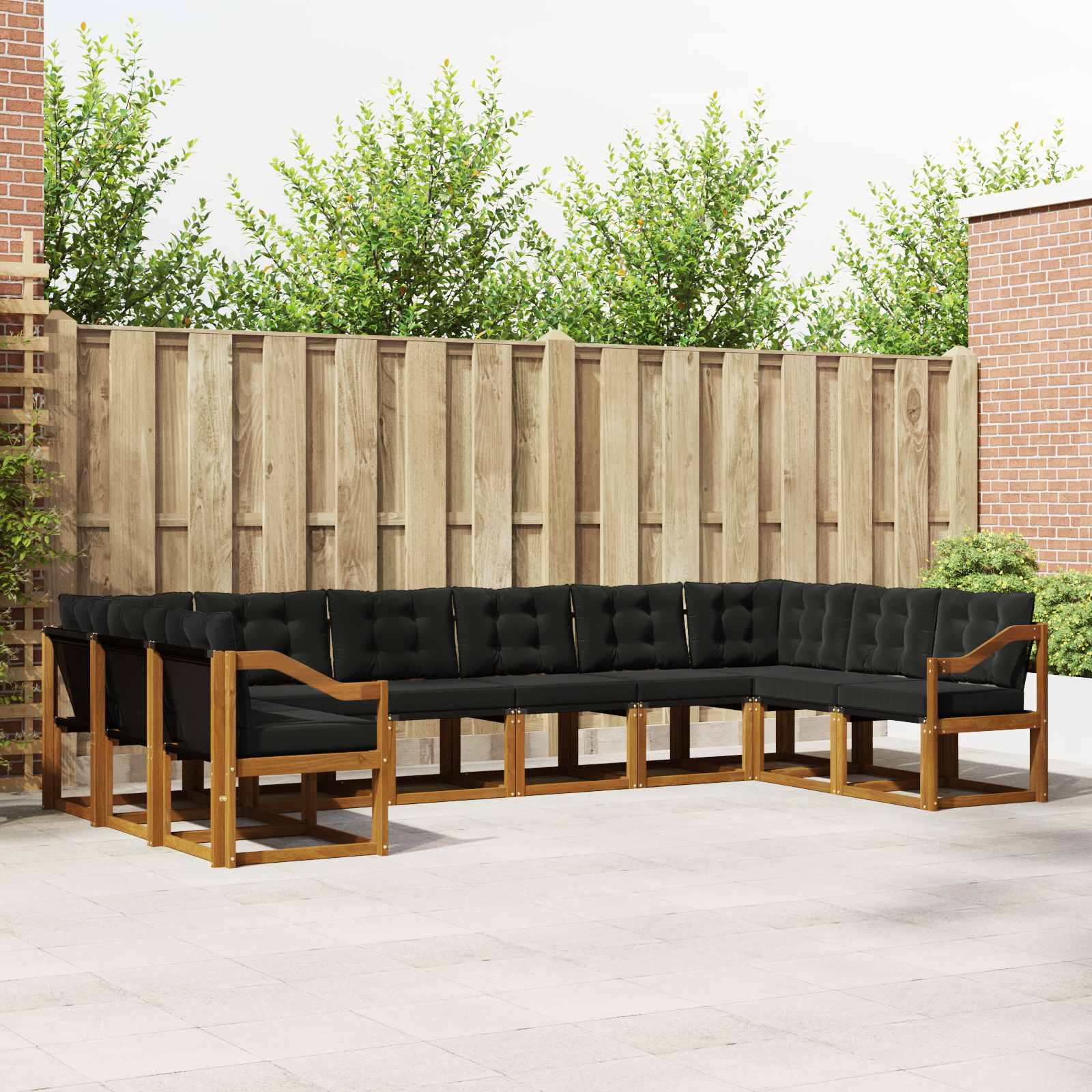 Outdoor-Sofagarnitur mit Kissen 10 pcs Natürlich und Schwarz