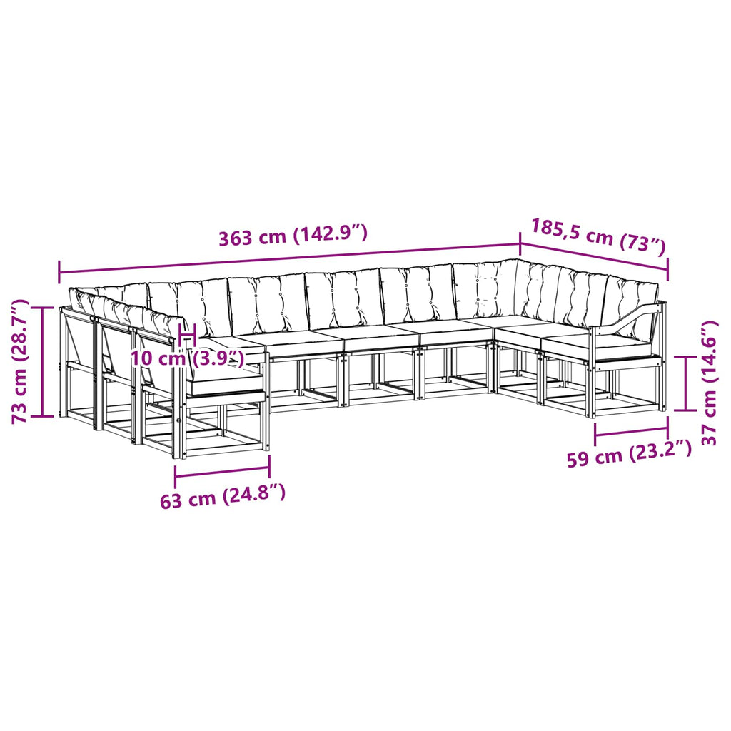 Outdoor-Sofagarnitur mit Kissen 10 pcs Natürlich und Schwarz