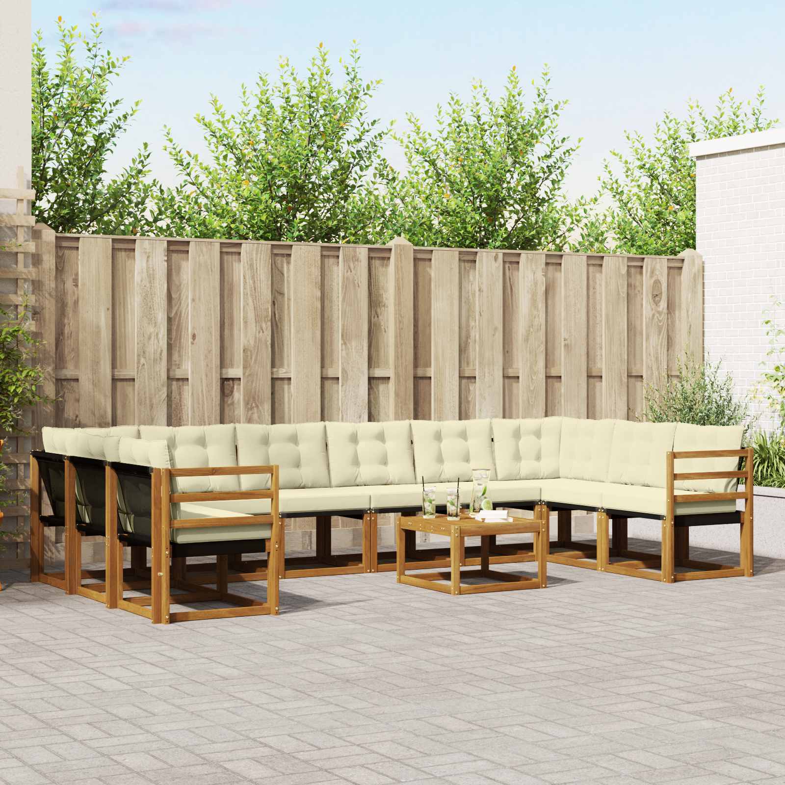 Outdoor-Sofagarnitur mit Kissen 11 pcs Natur und Creme
