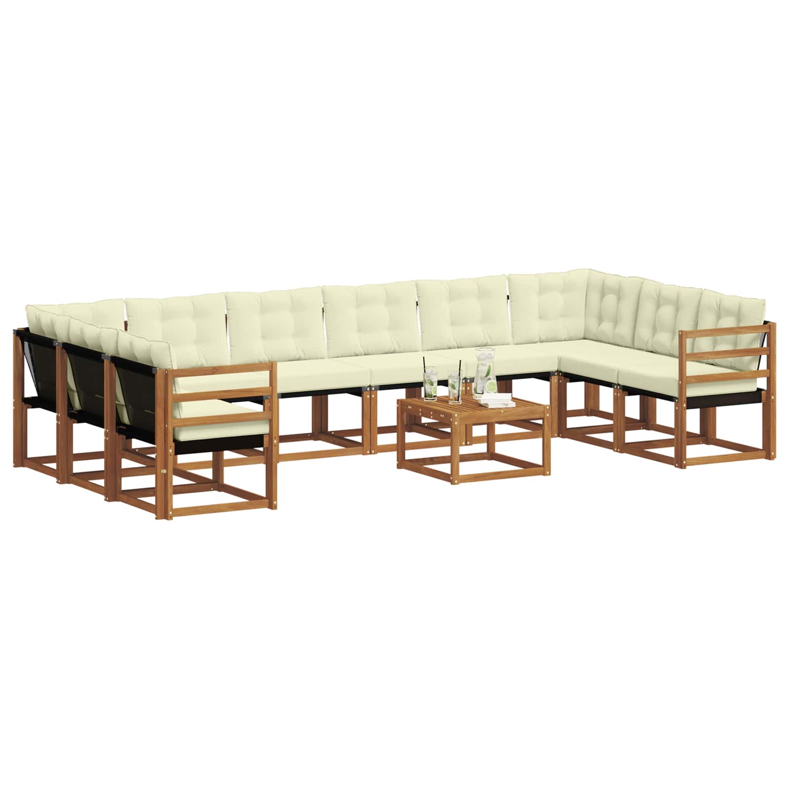 Outdoor-Sofagarnitur mit Kissen 11 pcs Natur und Creme