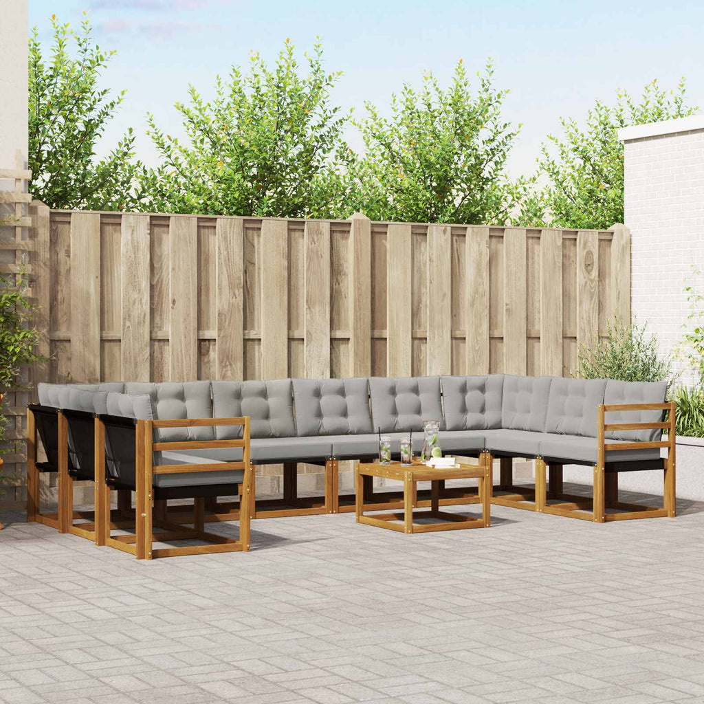 Outdoor-Sofagarnitur mit Kissen 11 pcs Natürlich und Hellgrau