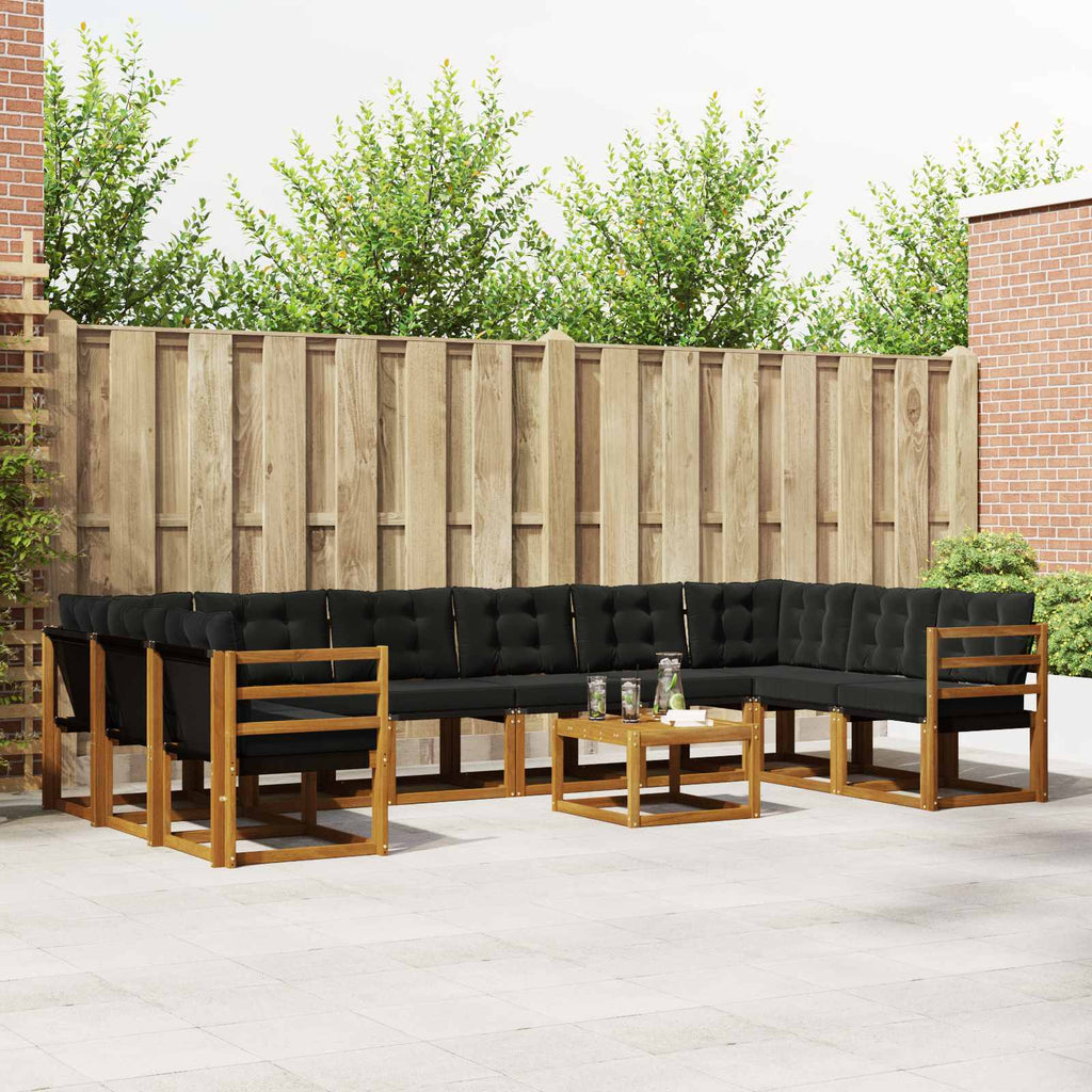 Outdoor-Sofagarnitur mit Kissen 11 pcs Natürlich und Schwarz