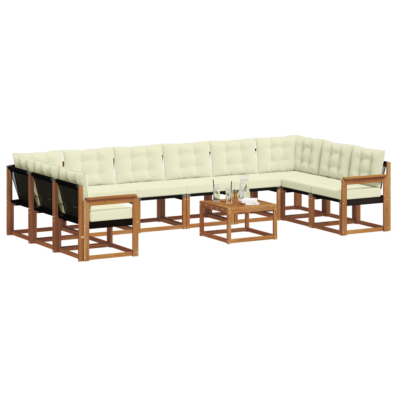 Outdoor-Sofagarnitur mit Kissen 11 pcs Natur und Creme