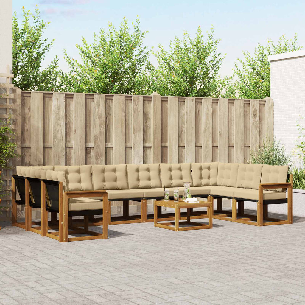 Outdoor-Sofagarnitur mit Kissen 11 pcs Natur und Beige