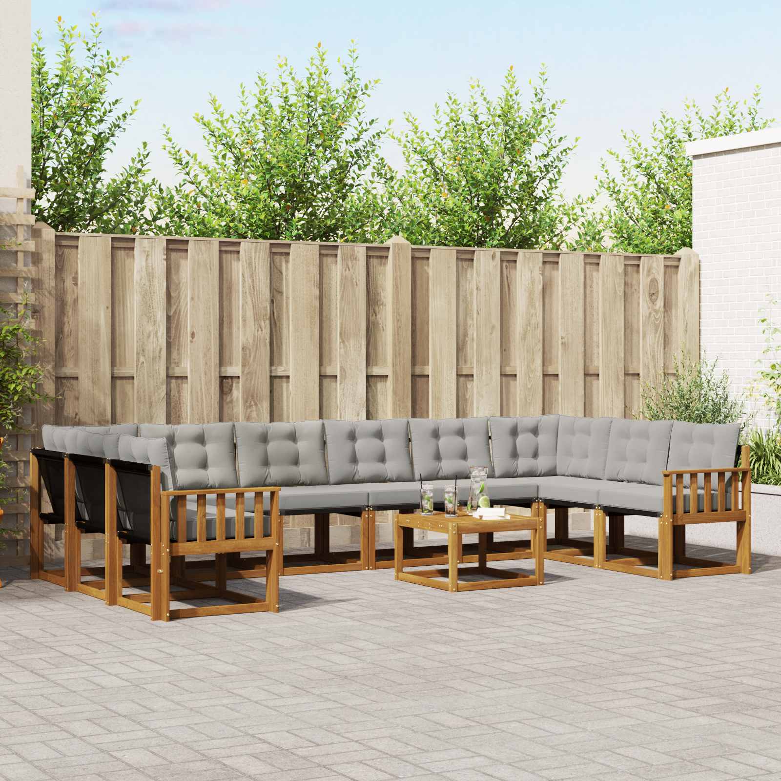 Outdoor-Sofagarnitur mit Kissen 11 pcs Natürlich und Hellgrau