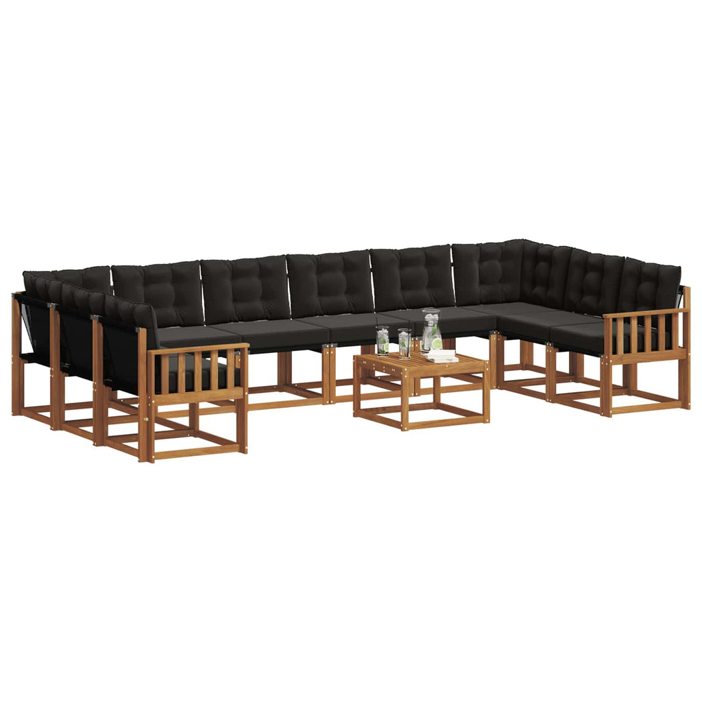 Outdoor-Sofagarnitur mit Kissen 11 pcs Natürlich und Schwarz
