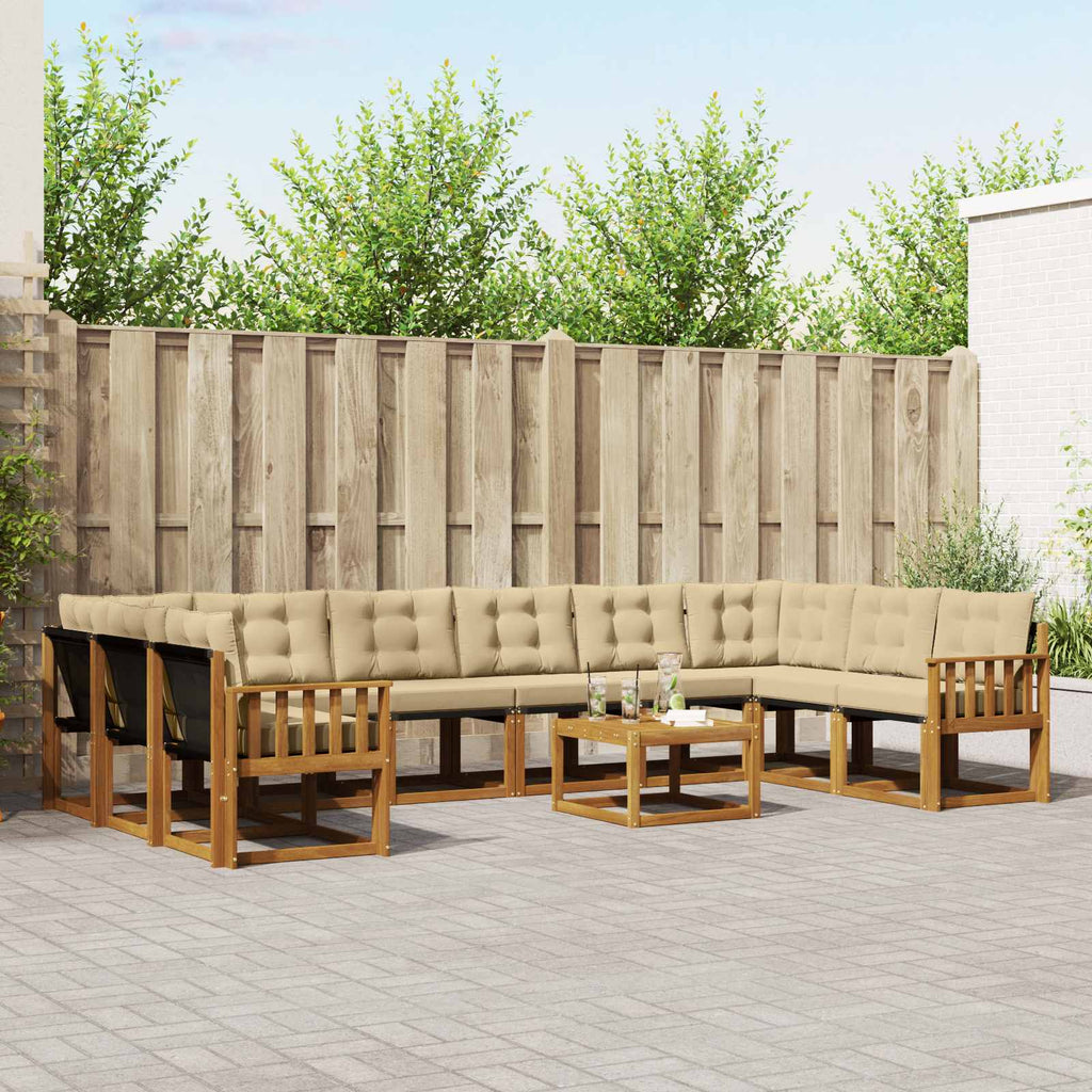 Outdoor-Sofagarnitur mit Kissen 11 pcs Natur und Beige