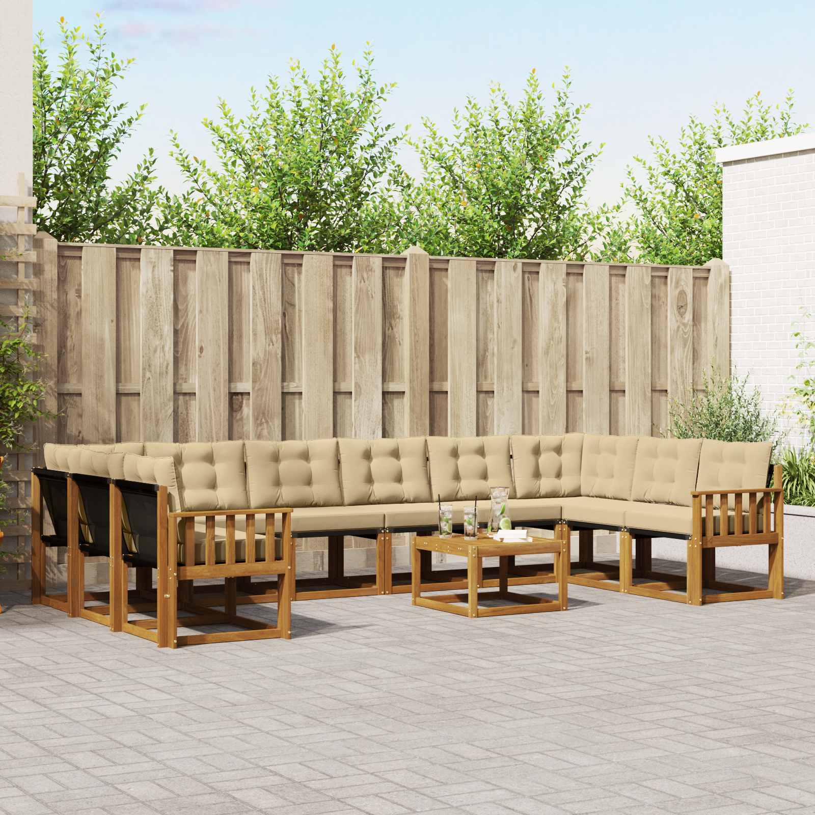 Outdoor-Sofagarnitur mit Kissen 11 pcs Natur und Beige